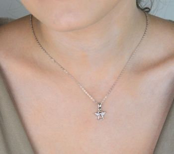 MINET srebrny naszyjnik z aniołkiem ozdobionym różowymi cyrkoniami. Delikatna biżuteria dla dziewczynki – Ag 925, długość 41+4 cm. Idealny na prezent (1).JPG