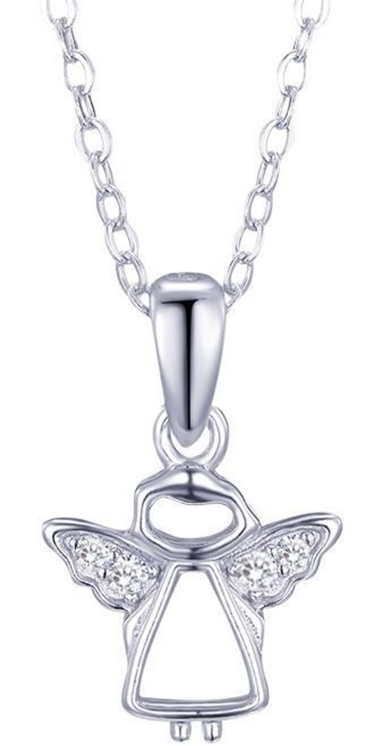 Srebrny naszyjnik MINET z zawieszką anioła ozdobioną cyrkoniami. Wykonany z rodowanego srebra Ag 925. Idealny na co dzień i jako prezent z przesłaniem.1.jpg