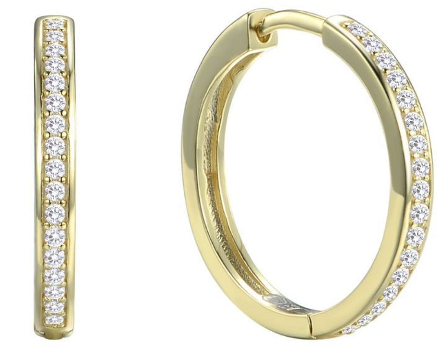 Pozłacane srebrne kolczyki kwadratowe marki MINET z białymi cyrkoniami. Delikatny design, trwałe złocenie 14K i rodowanie. Idealne na każdą okazję.1.jpg