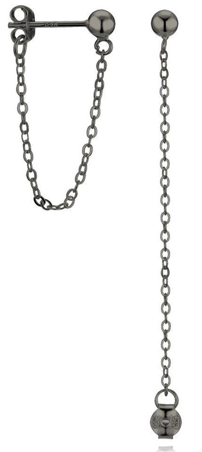 Czarne srebrne kolczyki MINET z łańcuszkiem – nowoczesny design, elegancja i trwałość dzięki pokryciu czarnym rodem. Stylowa biżuteria dla kobiet z charakterem!1.jpg