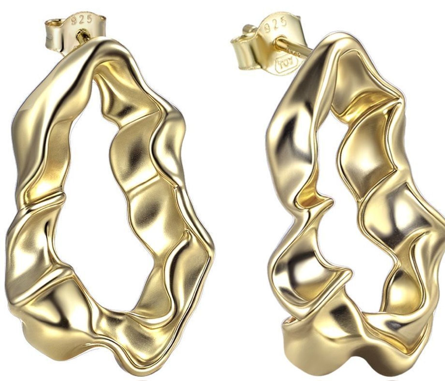 Nowoczesne kolczyki MINET z pozłacanego srebra próby 925. Złocenie 14K + e-coating, zapięcie na sztyft. Wymiary 25x15 mm, waga 6 g. Elegancki, minimalistyczny styl.1.jpg