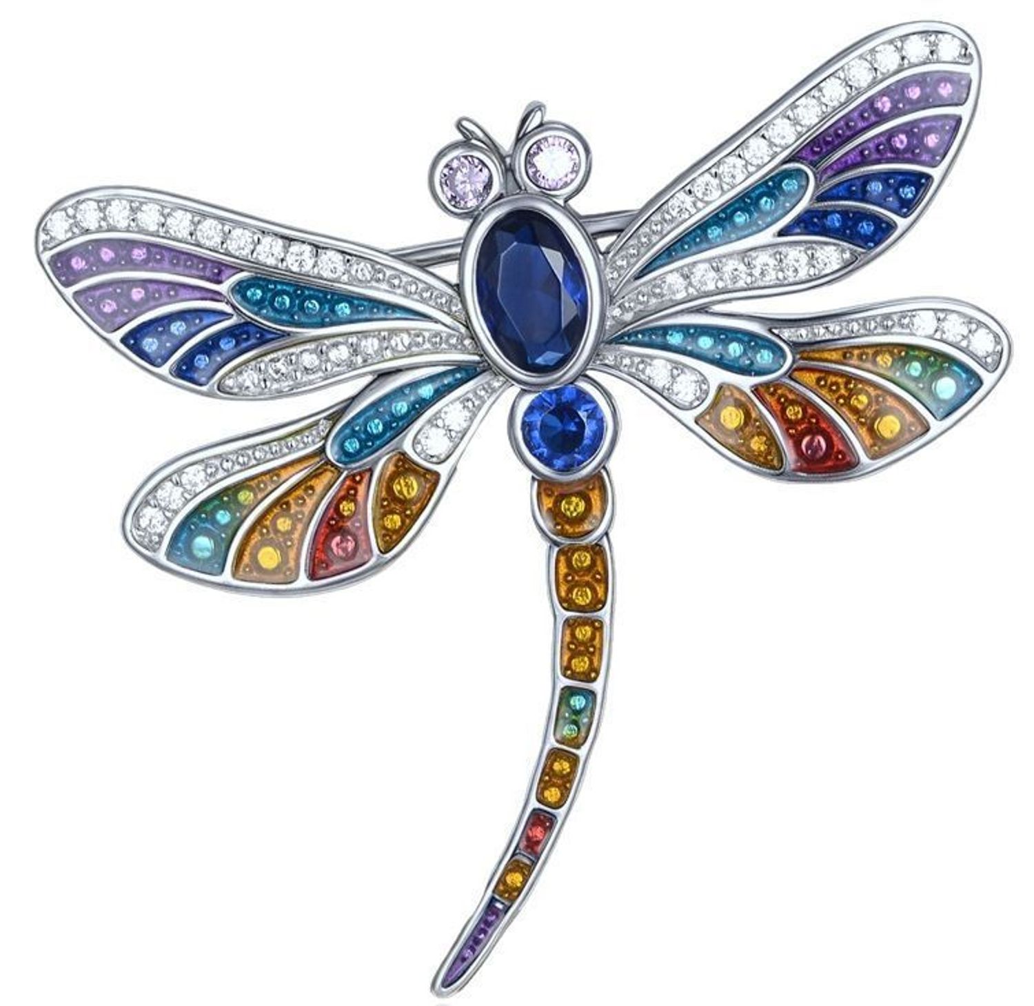 Srebrna broszka MINET w kształcie ważki z kolorowymi cyrkoniami. Rodowane Ag 925, wyjątkowy design, idealna do stylizacji casual i eleganckich.1.jpg