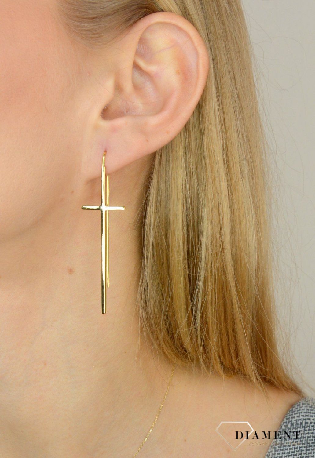 Kolczyki srebrne wiszące pozłacane 'Duże krzyże' JMAS0063GE00.jpg