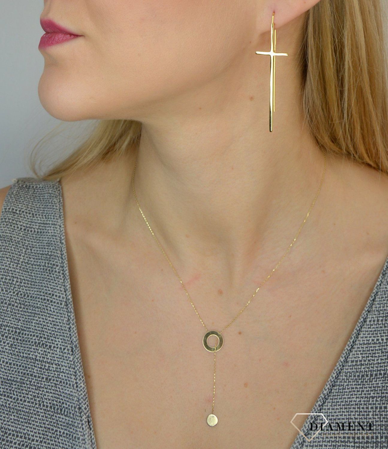 Kolczyki srebrne wiszące pozłacane 'Duże krzyże' JMAS0063GE00.jpg