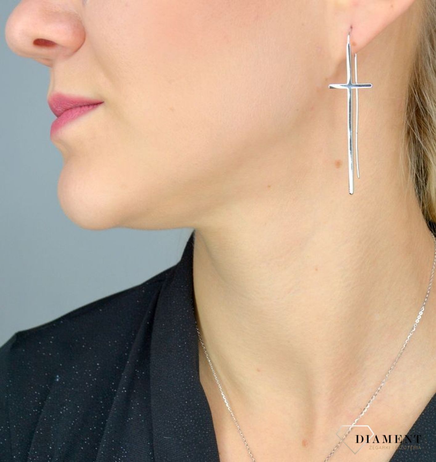 Kolczyki srebrne wiszące 'Duże krzyże' JMAS0063SE00.jpg