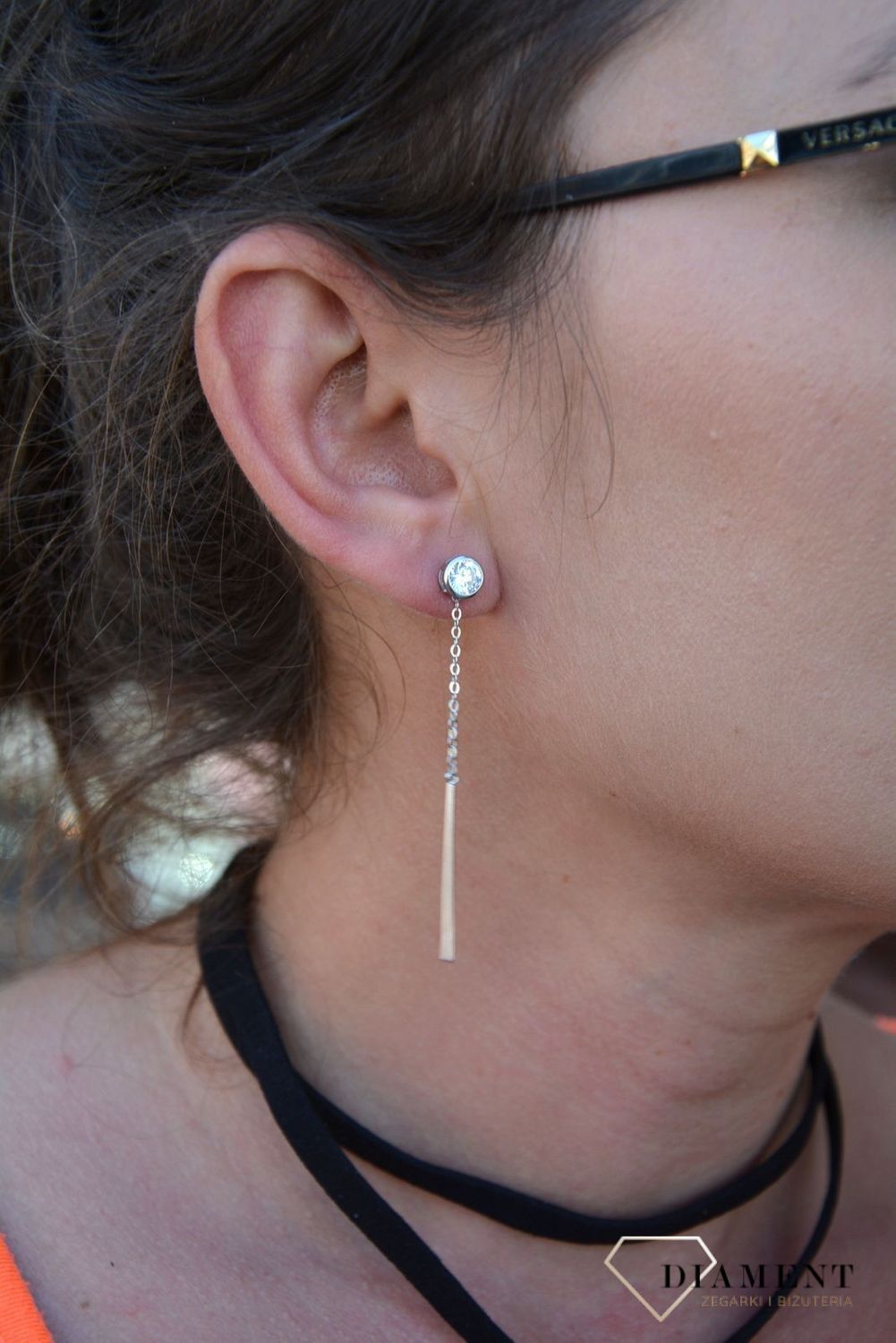 Srebrne kolczyki wiszące cyrkonie z łańcuszkiem JMAS0097SE00fdcxsv.jpg