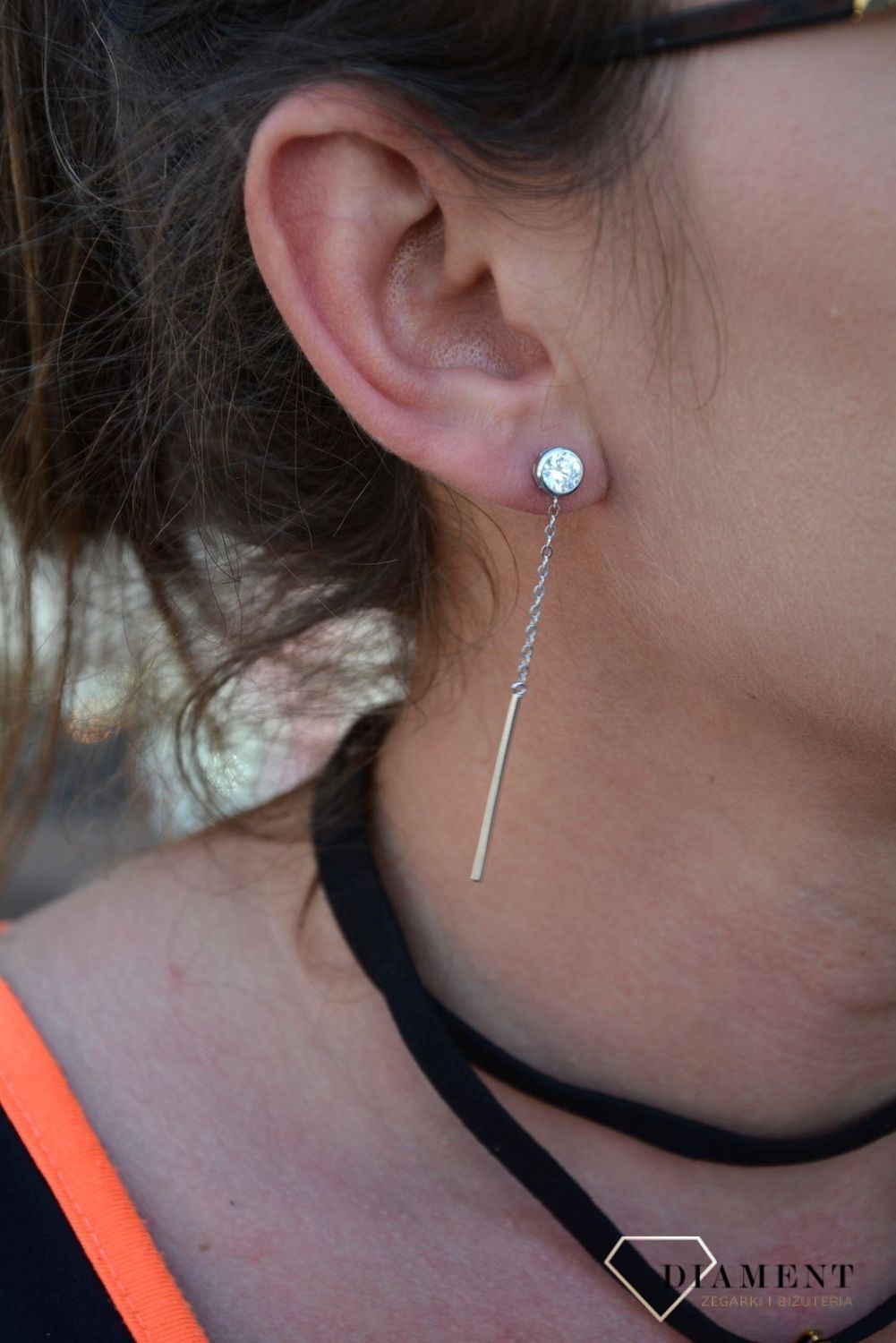 Srebrne kolczyki wiszące cyrkonie z łańcuszkiem JMAS0097SE00fdcxsv.jpg