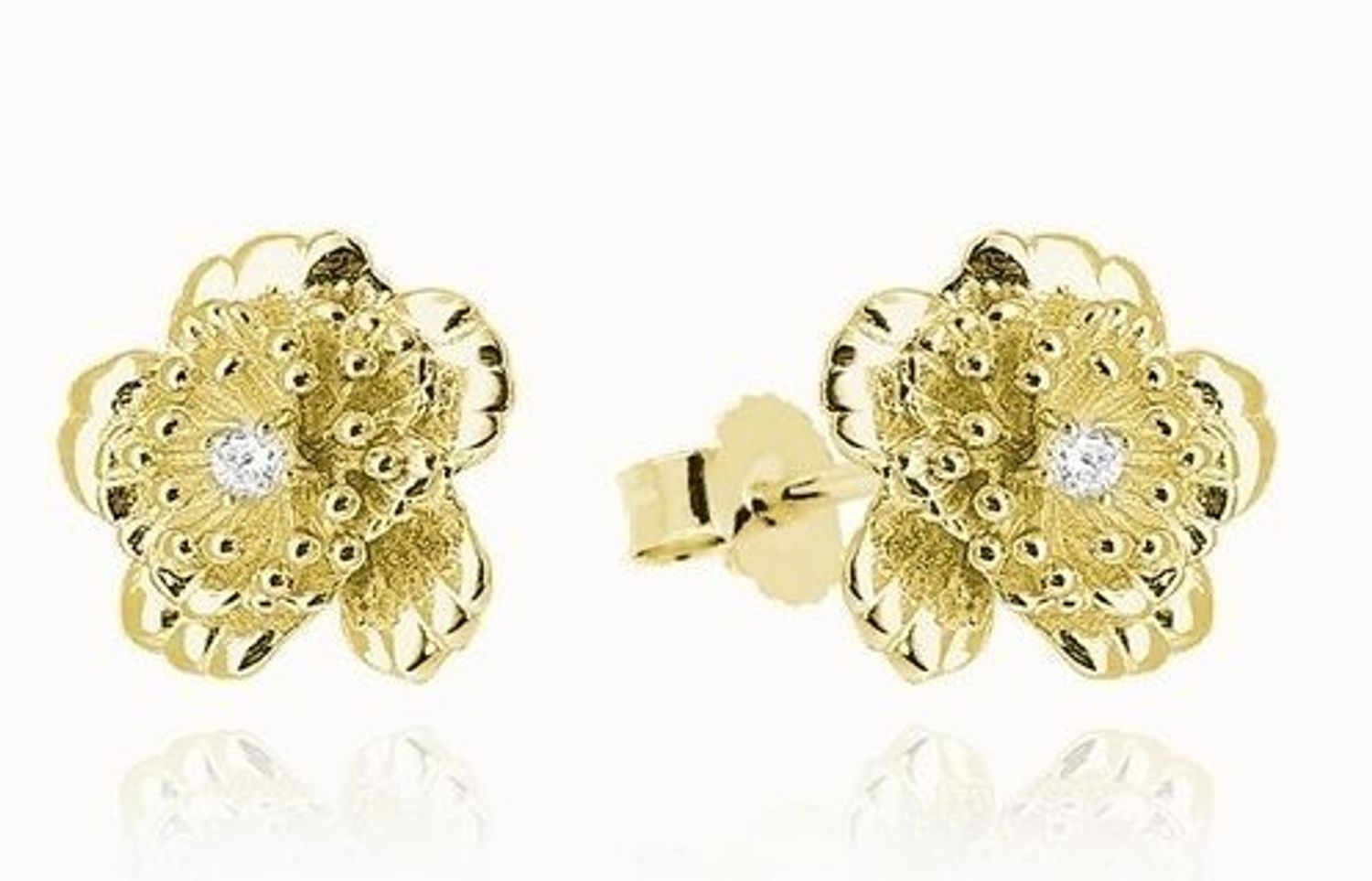 Srebrne kolczyki damskie efektowne pozłacane kwiatki JMAS0100GE00. Srebrne kolczyki damskie. Srebrne kolczyki wkrętki. Srebrne kolczyki damskie w kształcie kwiatka. Kolczyki srebrne na sztyft pozłacane..jpg