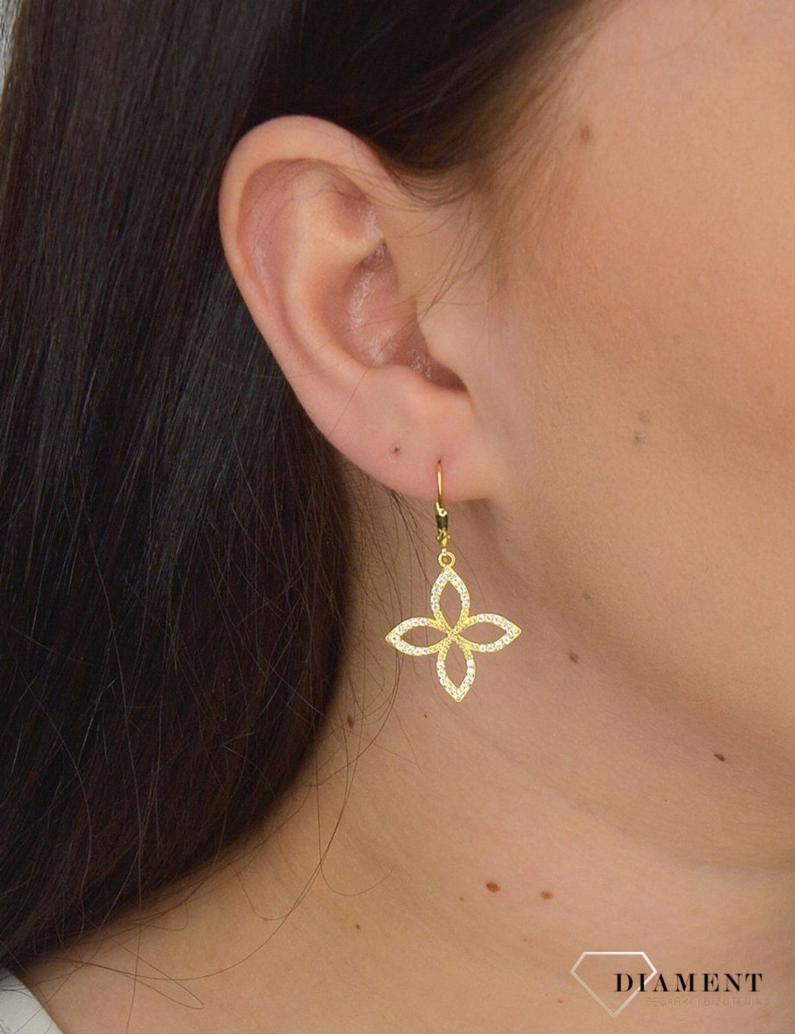 Srebrne kolczyki pozłacane kwiatki z cyrkonią JMAS0108GE00.jpg