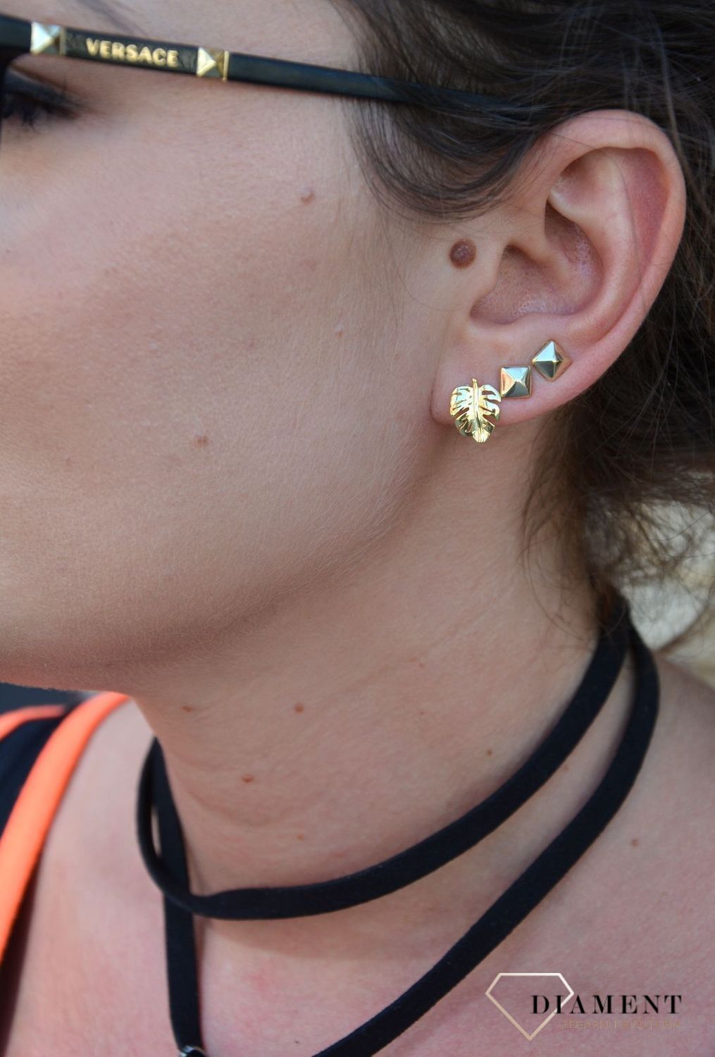 Srebrne kolczyki pozłacane liście Monstery JMAS0109GE00.jpg