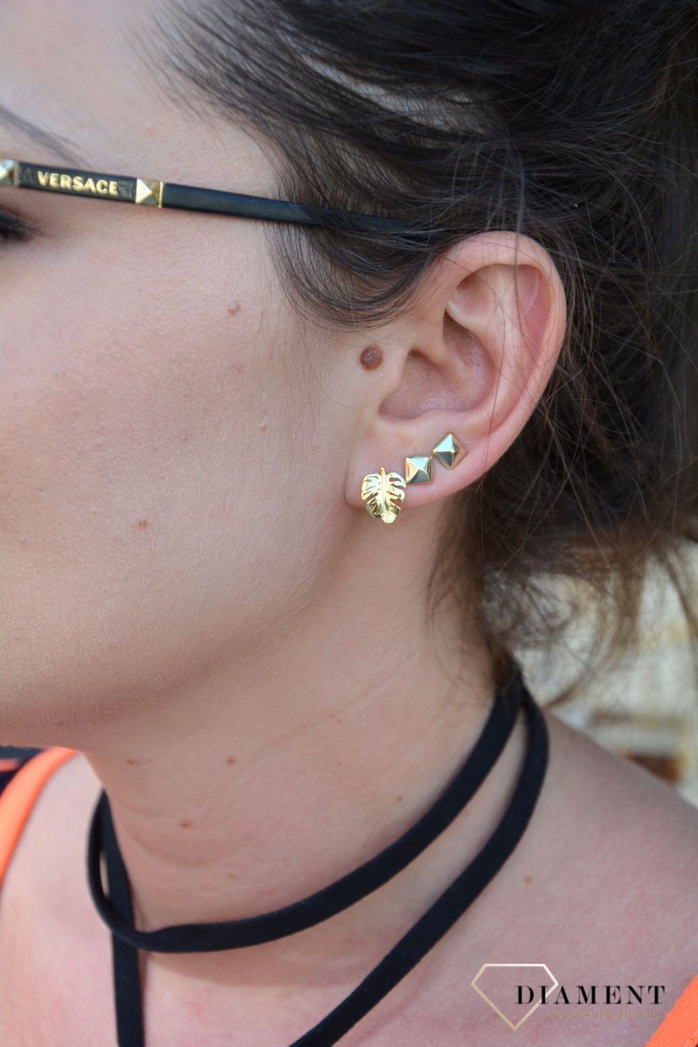 Srebrne kolczyki pozłacane liście Monstery JMAS0109GE00.jpg