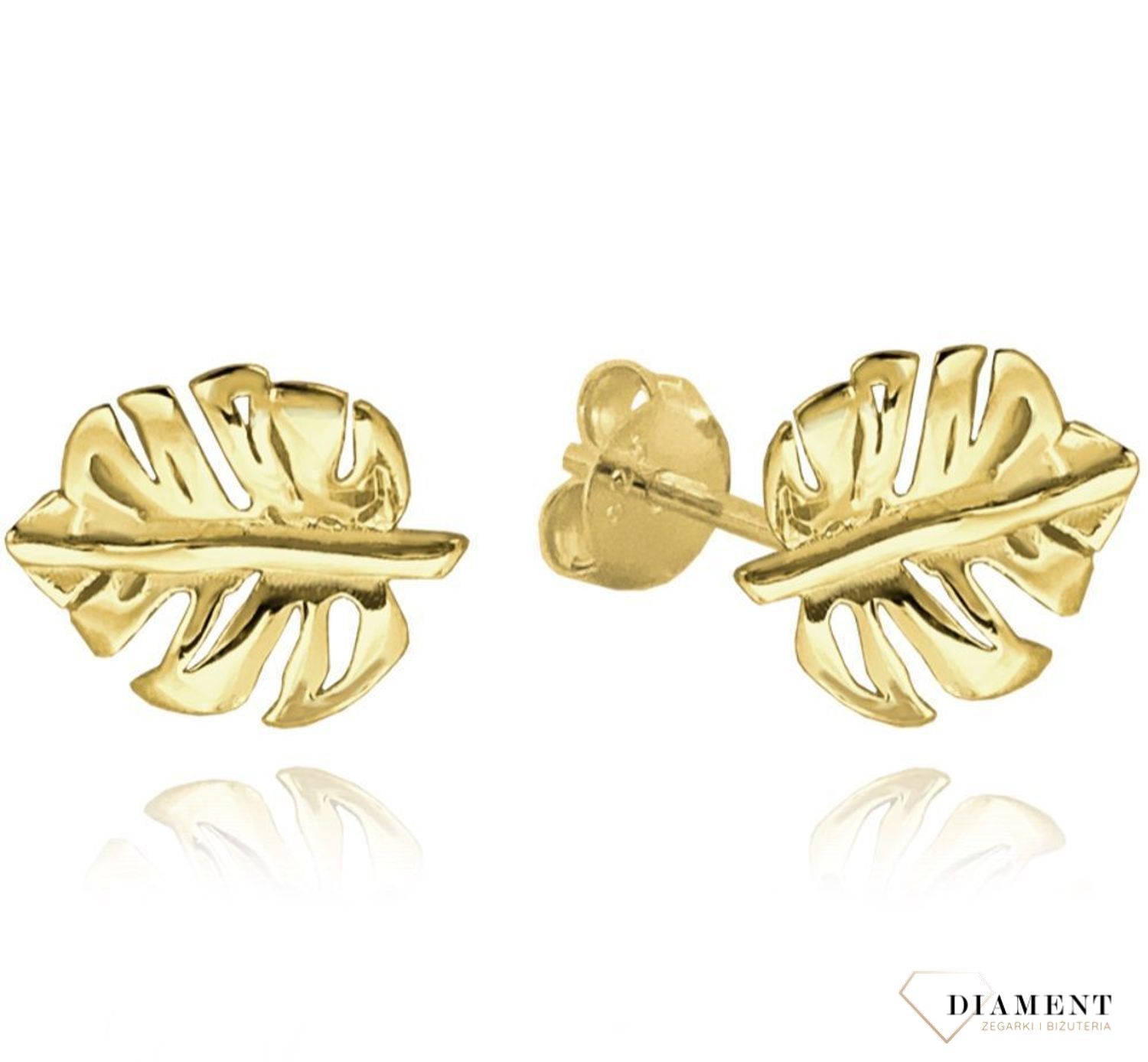 Srebrne kolczyki pozłacane liście Monstery JMAS0109GE00.jpg
