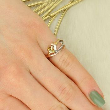 Srebrny pierścionek damski 925 trzy obrączki z sercem – pozłacany JMAS0124MR serce.jpg