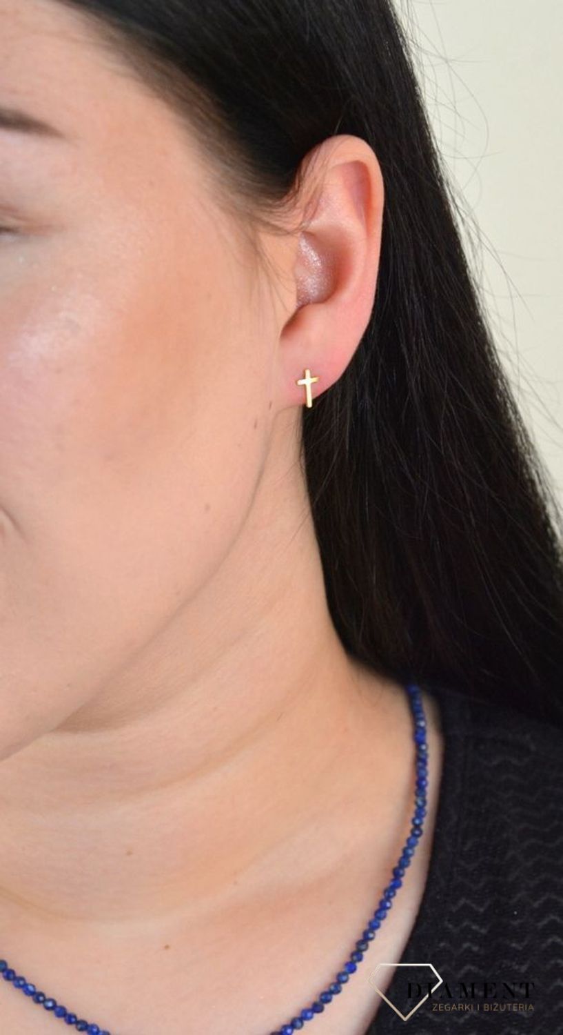 Srebrne kolczyki pozłacane krzyżyk złoty JMAS0129GE00.jpg