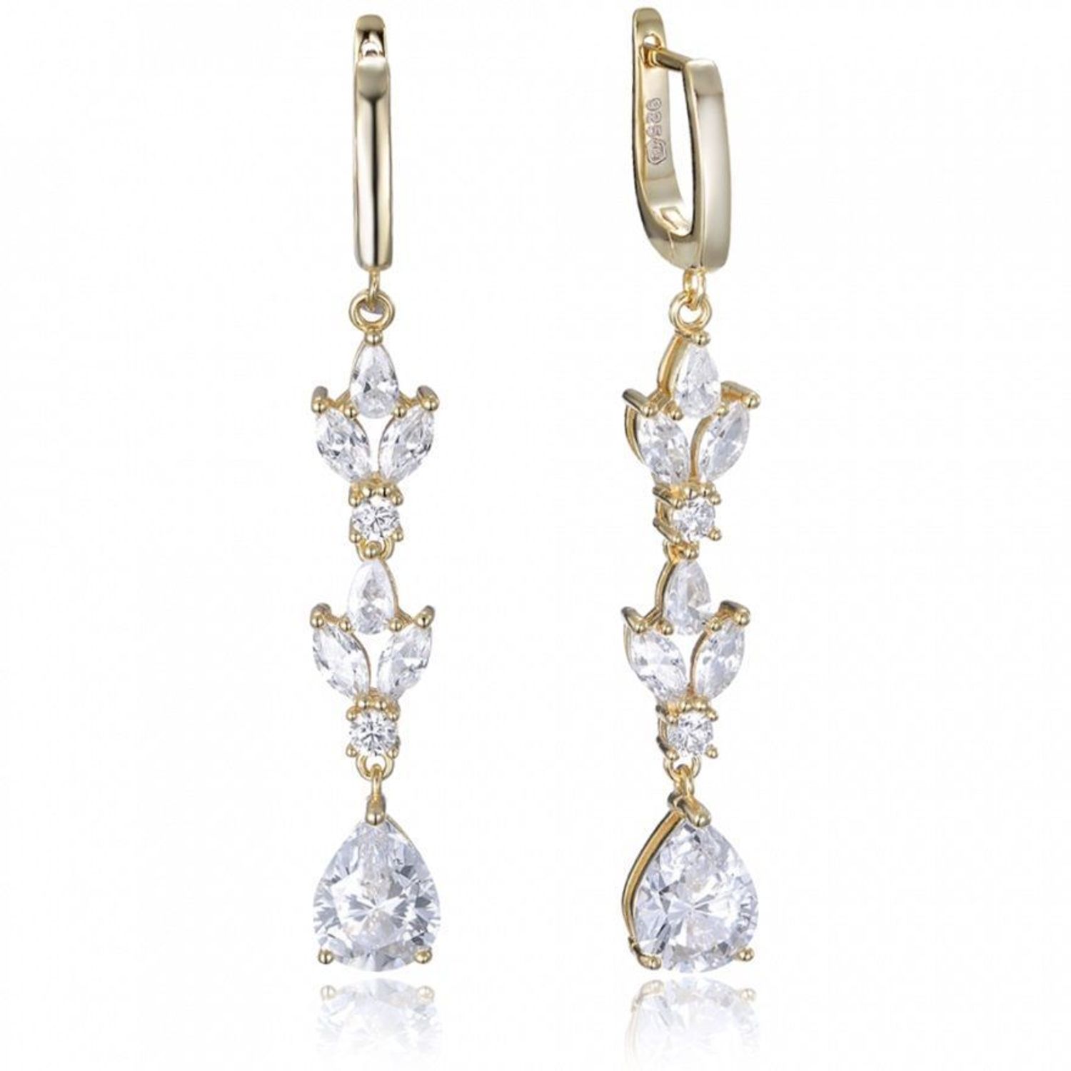 Srebrne kolczyki damskie 925 wiszące listki z cyrkoniami pokryte złotem JMAS0213GE00. Srebrne kolczyki damskie. Kolczyki srebrne wiszące z cyrkoniami. Srebrne kolczyki wiszące bogate cyrkonie. Srebrne kolczyki pozłacane idealne na prezent..jpg