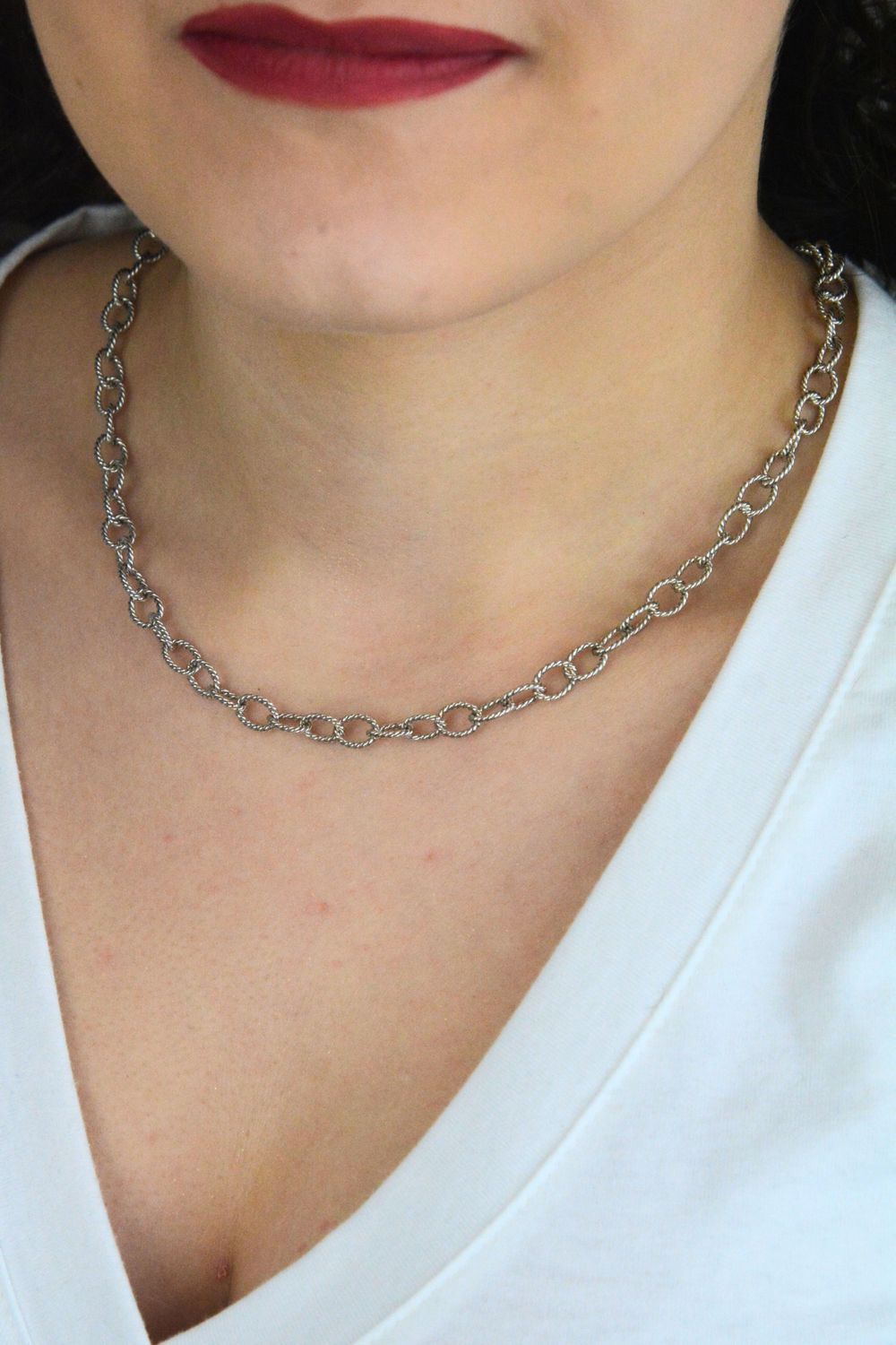 Damski srebrny naszyjnik MINET 925 rodowany 45 cm – elegancki łańcuszek.jpg