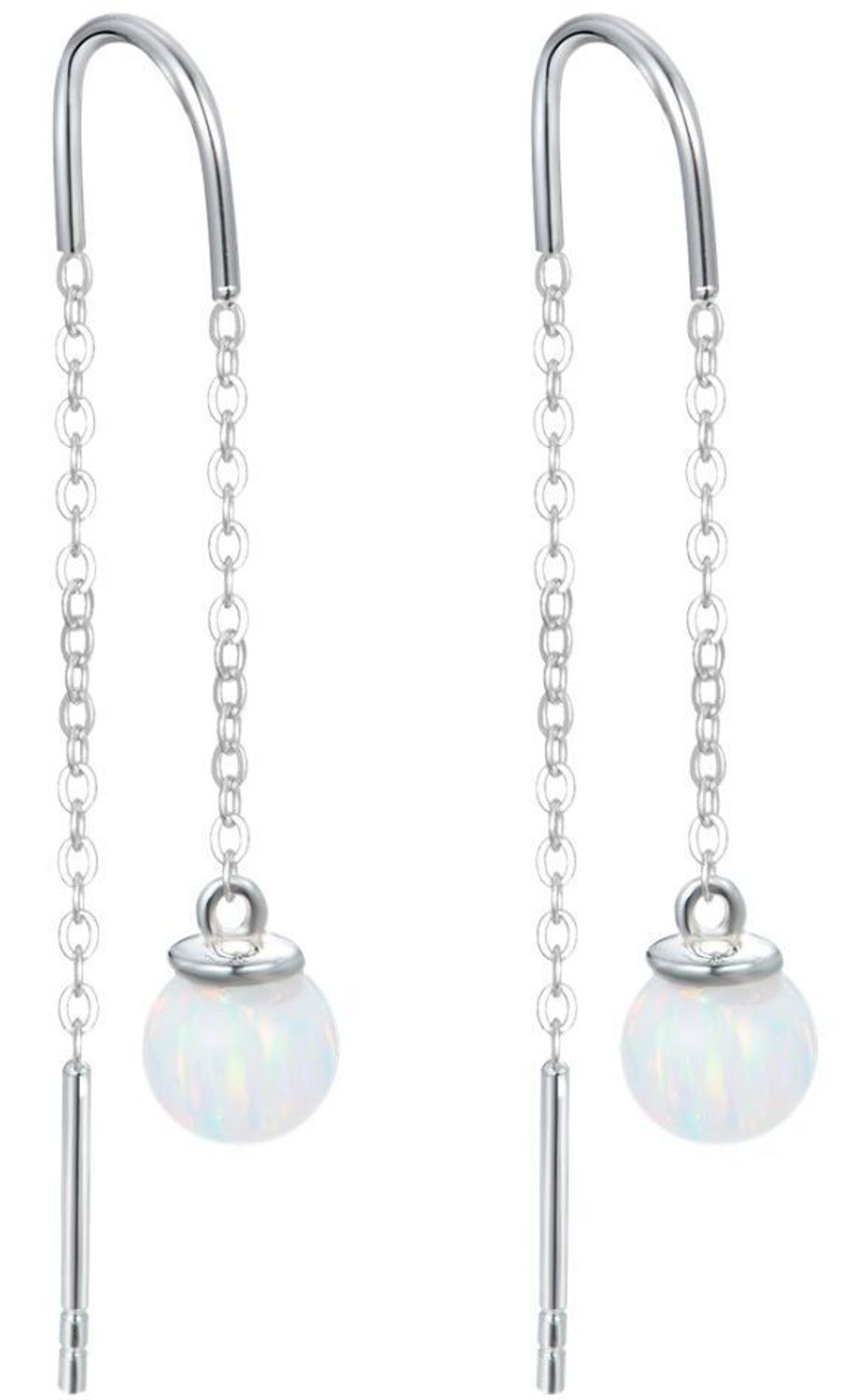 Kolczyki srebrne przeciągane z opalem pr 925, JMAS0242WE00  Srebrne kolczyki przeciągane z łańcuszkiem zakończone zawieszka w kształcie kuleczki z opla. Świetny dodatek do wielu stylizacji,1.jpg