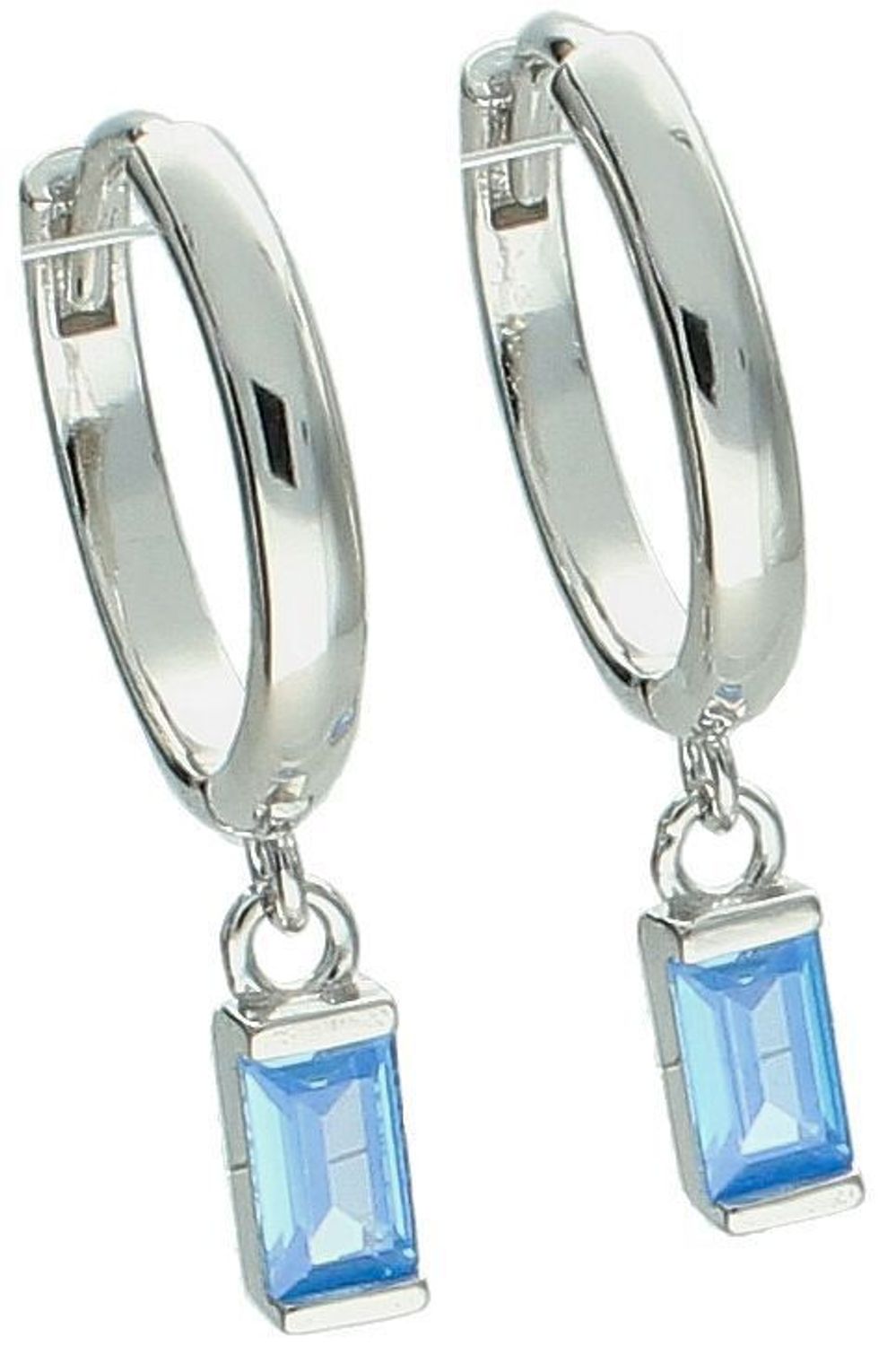 Kolczyki srebrne 925 JMAS0243AE00 – kółeczka z wiszącą błękitną cyrkonią, długość 2,2 cm. Lekkie, eleganckie kolczyki dla kobiet. Idealne na prezent lub do codziennego noszenia.1.jpg