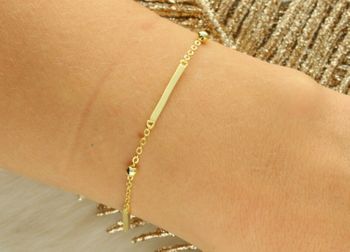 Pozłacana bransoletka damska MINET ze srebra próby 925, ozdobiona prętami i kulkami. Trwałe złocenie 14K z e-coating, elegancki styl na każdą okazję.2.jpg