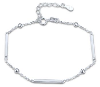 Elegancka srebrna bransoletka damska MINET z prętami i kulkami, rodowana. Regulowana długość 17+3 cm, idealna na co dzień i na specjalne okazje.1.jpg