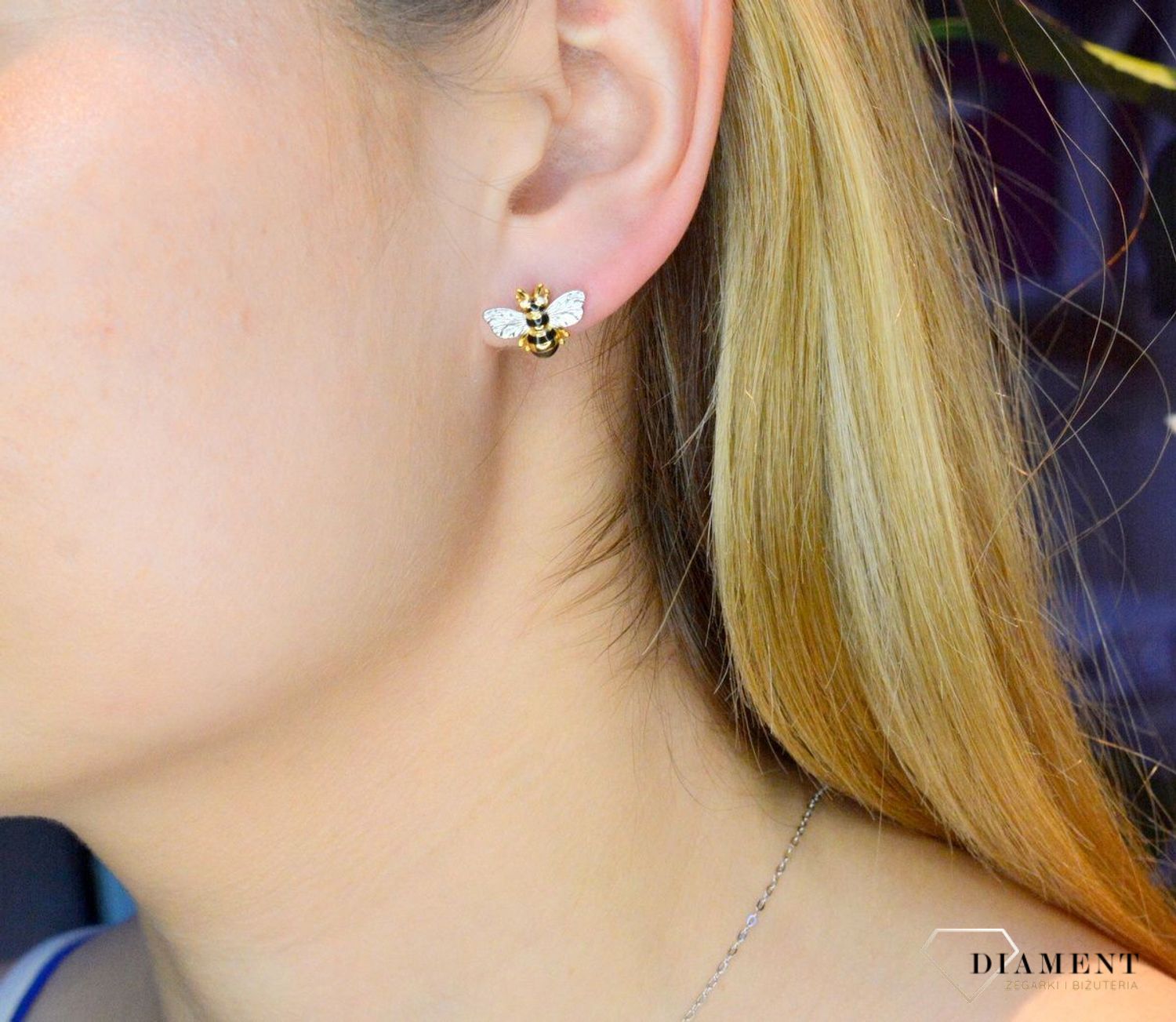 Srebrne kolczyki pszczółki pozłacane wkrętki JMAS5056GE00.jpg