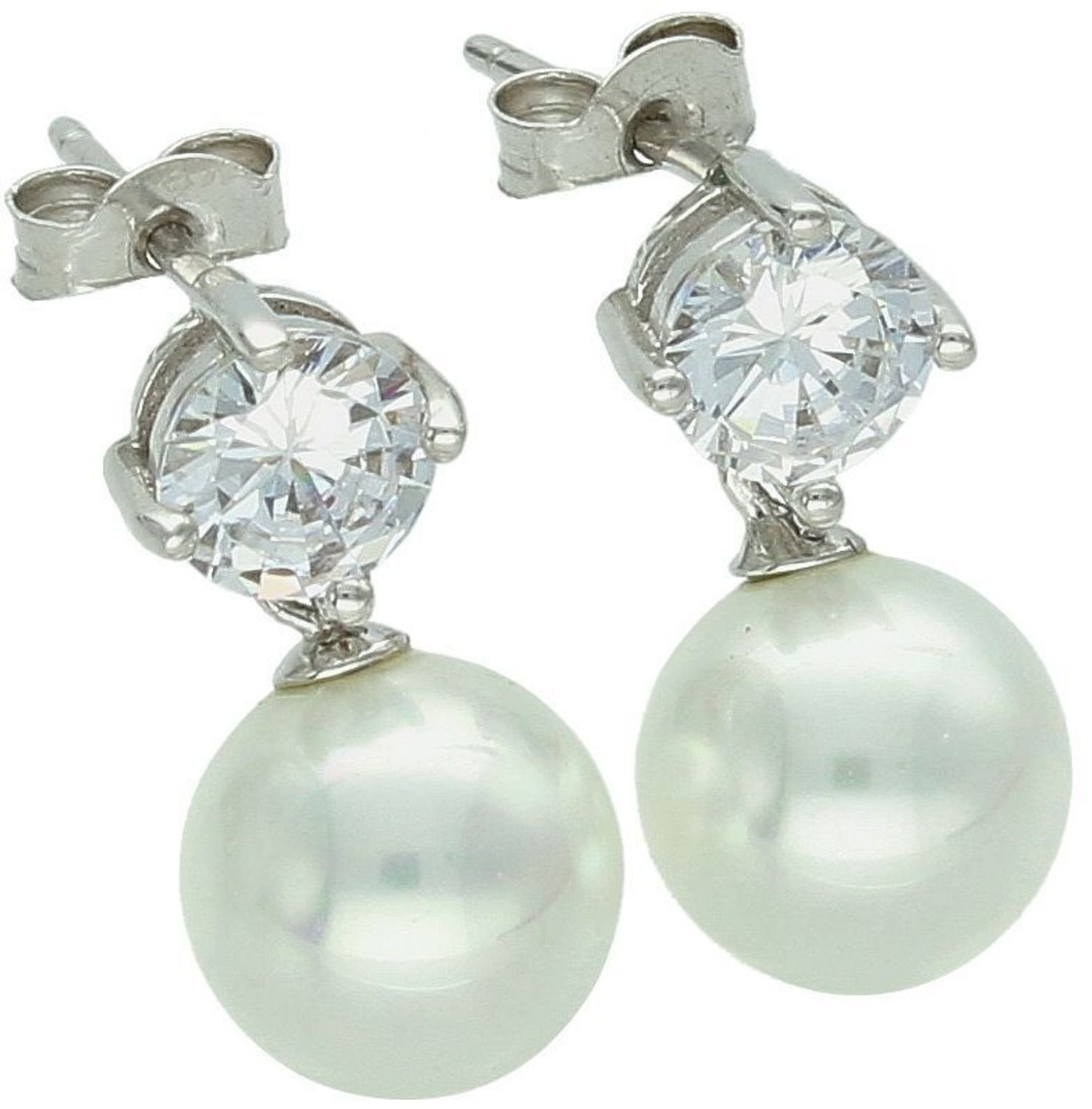 Eleganckie kolczyki srebrne 925 z perłą i cyrkonią. Długość ok. 1,7 cm, szerokość 8 mm, waga 3,70 g, zapięcie na sztyft. Klasyka i szyk w jednym.1.jpg