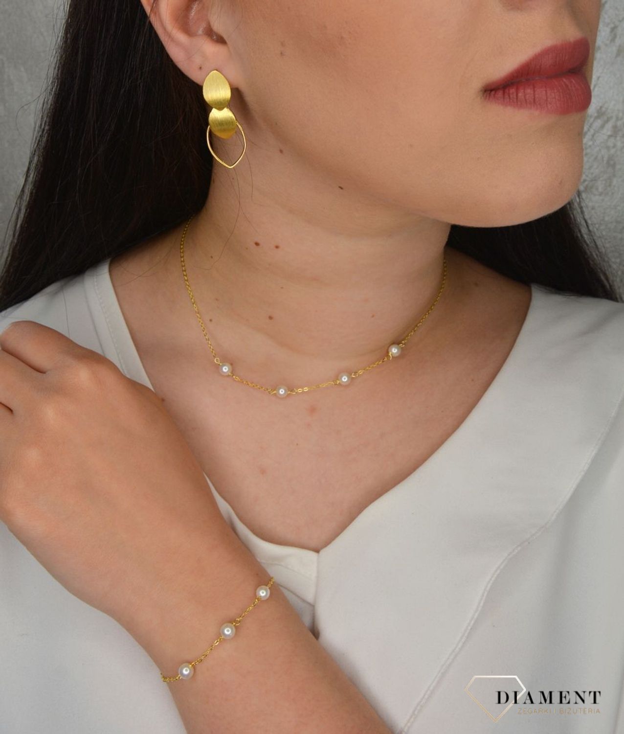 Srebrny naszyjnik pozłacany z naturalnymi perłami JMAS7029GN45.jpg