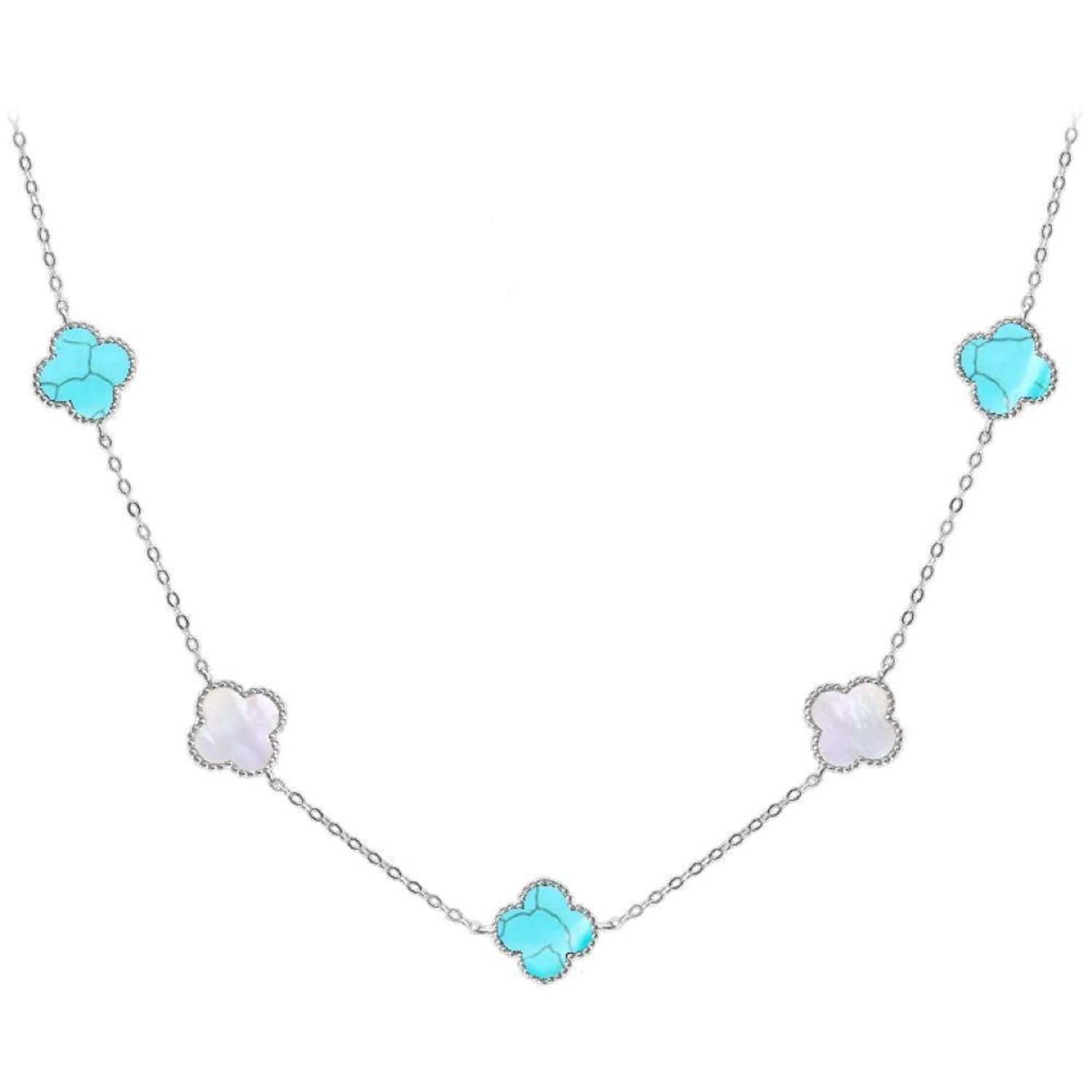 Srebrny naszyjnik damski 925 koniczynka z białą masą perłową i turkusem JMAS7043TN60. Srebrny naszyjnik damski. Naszyjnik damski z koniczynką. Naszyjnik z masą perłową i turkusem. Naszyjnik damski koniczynka na prezent (2).jpg