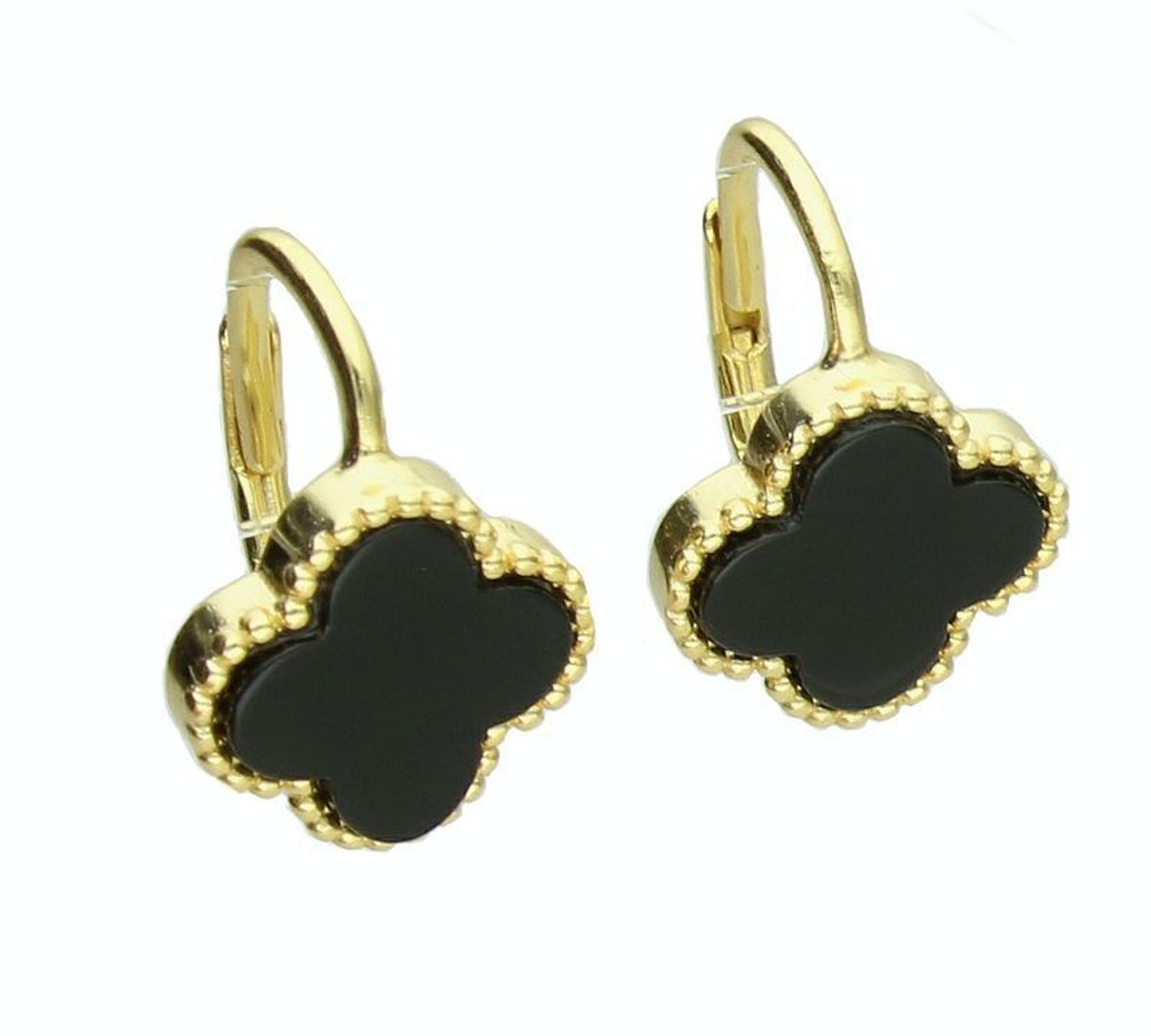 Srebrne kolczyki 925 pozłacane koniczyny z onyksem JMAS7043XE00. Srebrne kolczyki damskie koniczynki.jpg