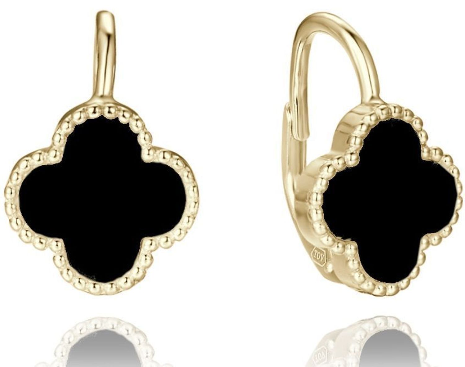 Srebrne kolczyki 925 pozłacane koniczyny z onyksem JMAS7043XE00. Srebrne kolczyki damskie koniczynki.jpg