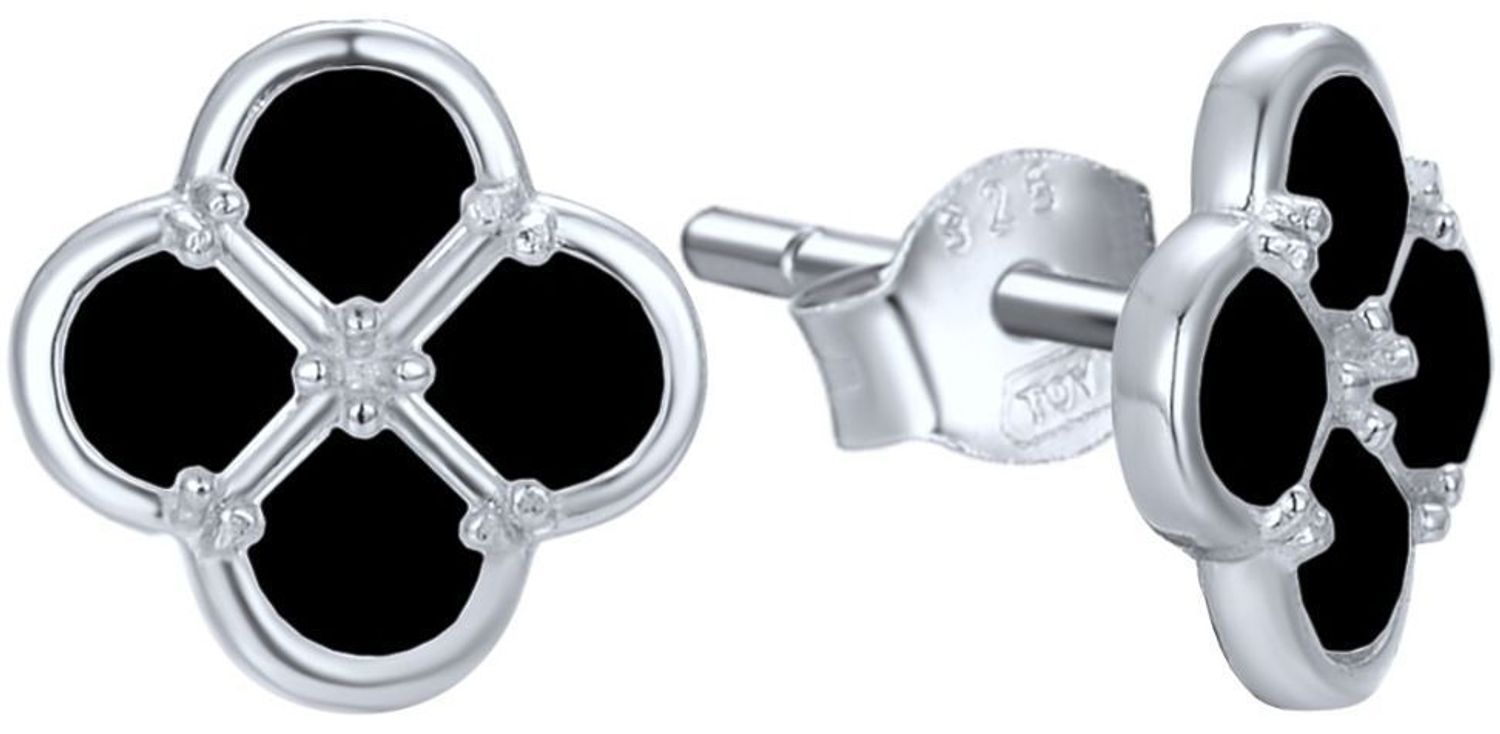 Srebrne kolczyki MINET w kształcie koniczyny z czarną masą perłową. Rodowane srebro próby 925. Stylowa, lekka i elegancka biżuteria na co dzień i na wyjątkowe okazje. Model JMAS7058CE01.1.jpg