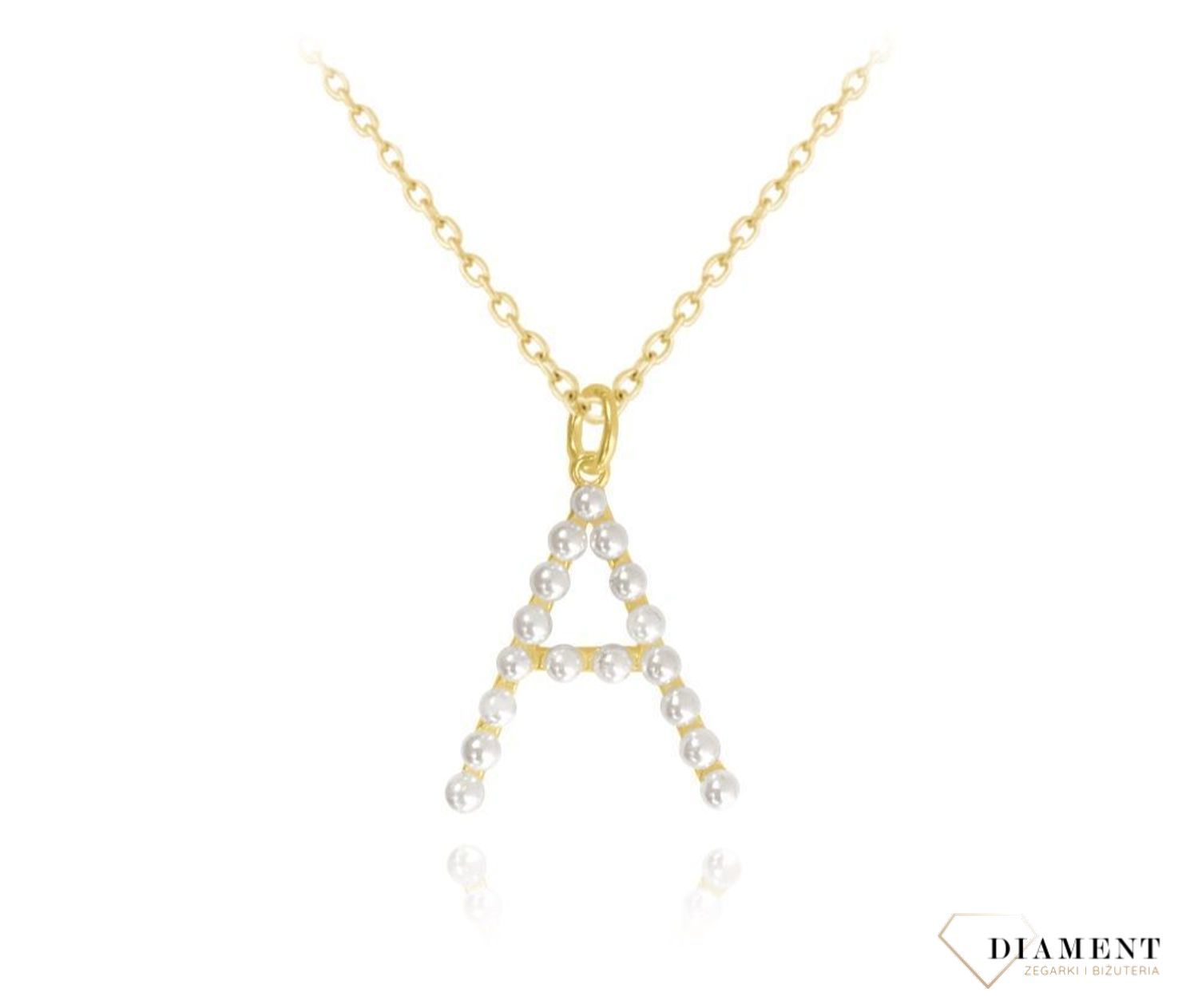 Naszyjnik srebrny 925 pozłacany literka A ozdobiona perełkami JMAS710AGN45.jpg