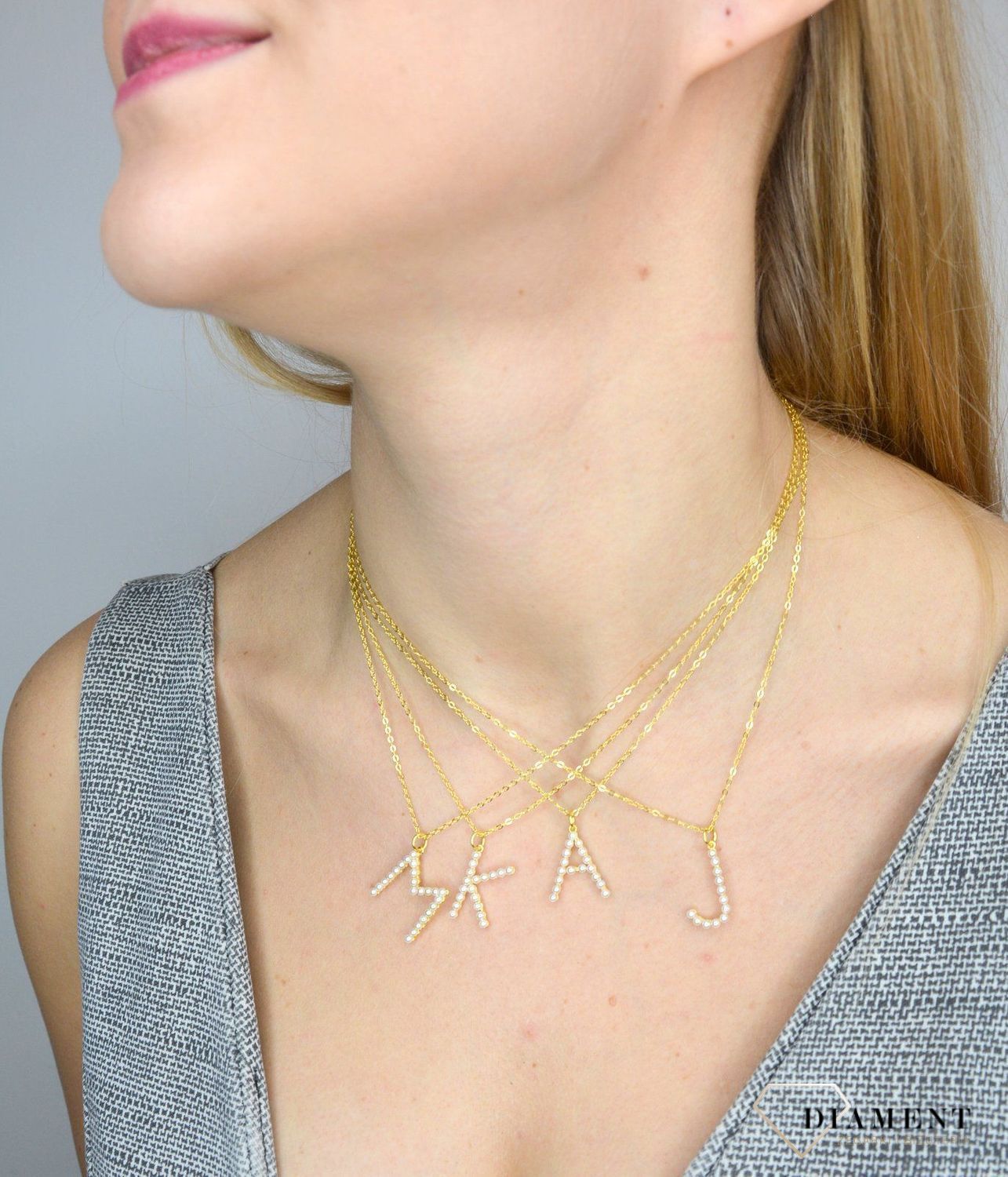 Naszyjnik srebrny 925 pozłacany literka A ozdobiona perełkami JMAS710AGN45.jpg