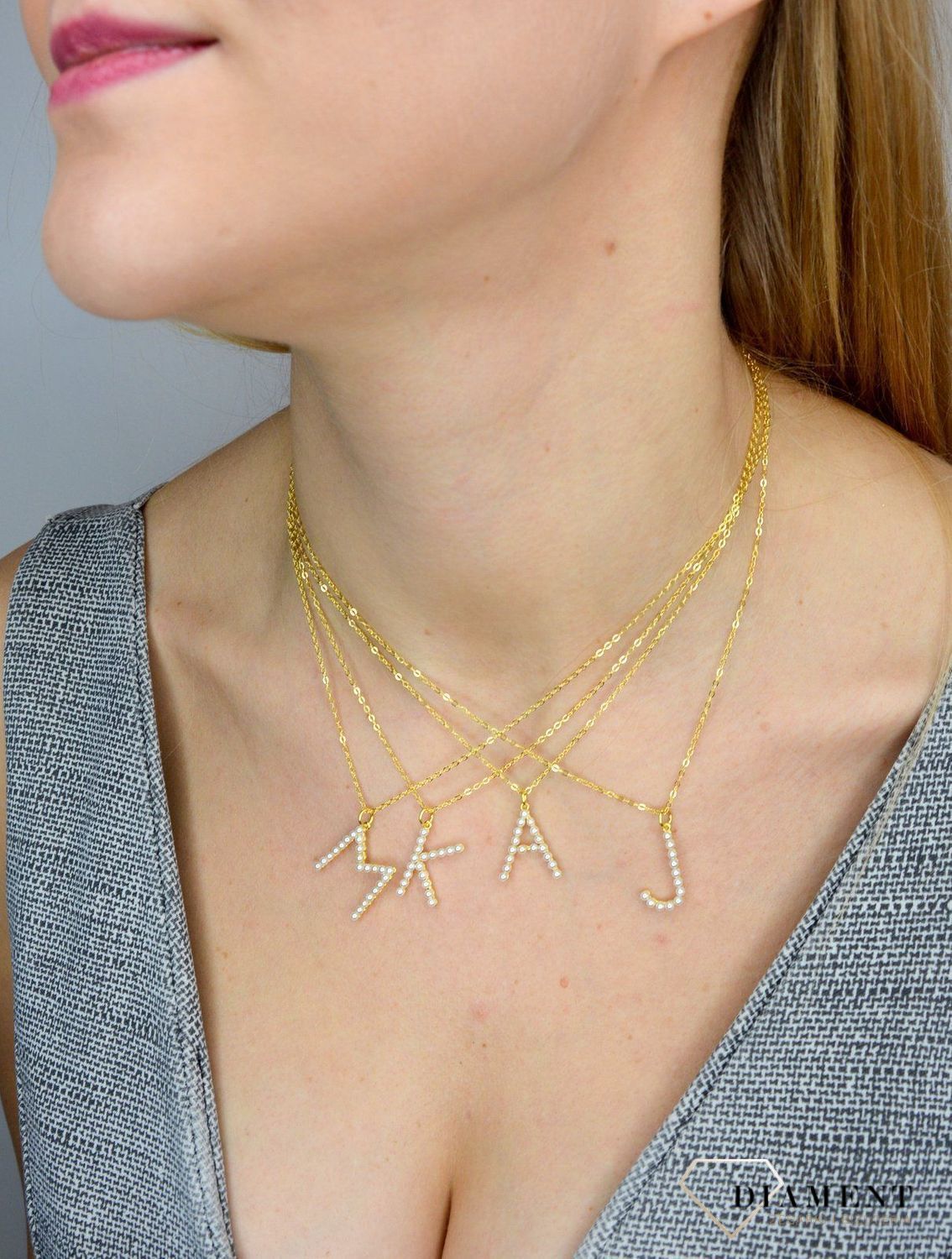 Naszyjnik srebrny 925 pozłacany literka A ozdobiona perełkami JMAS710AGN45.jpg