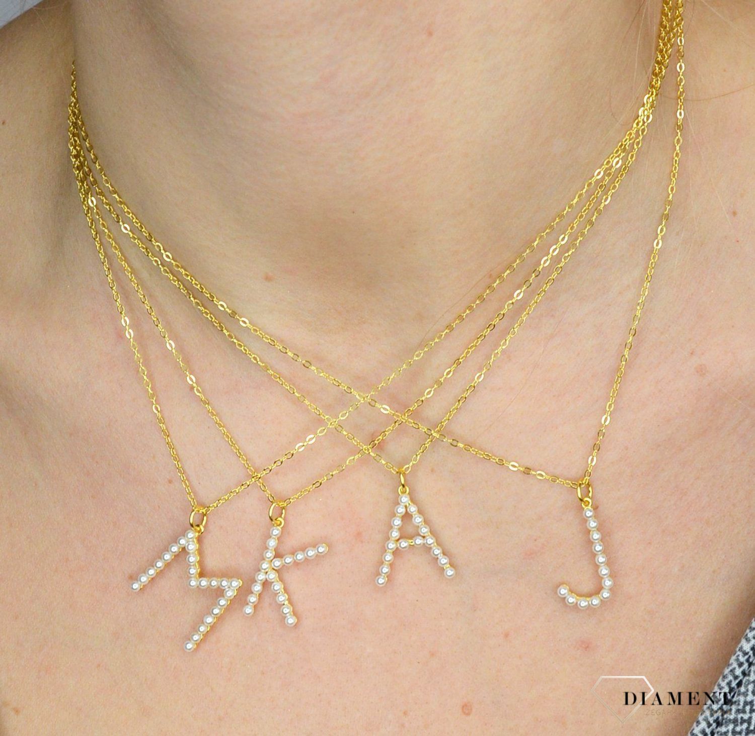 Naszyjnik srebrny 925 pozłacany literka A ozdobiona perełkami JMAS710AGN45.jpg