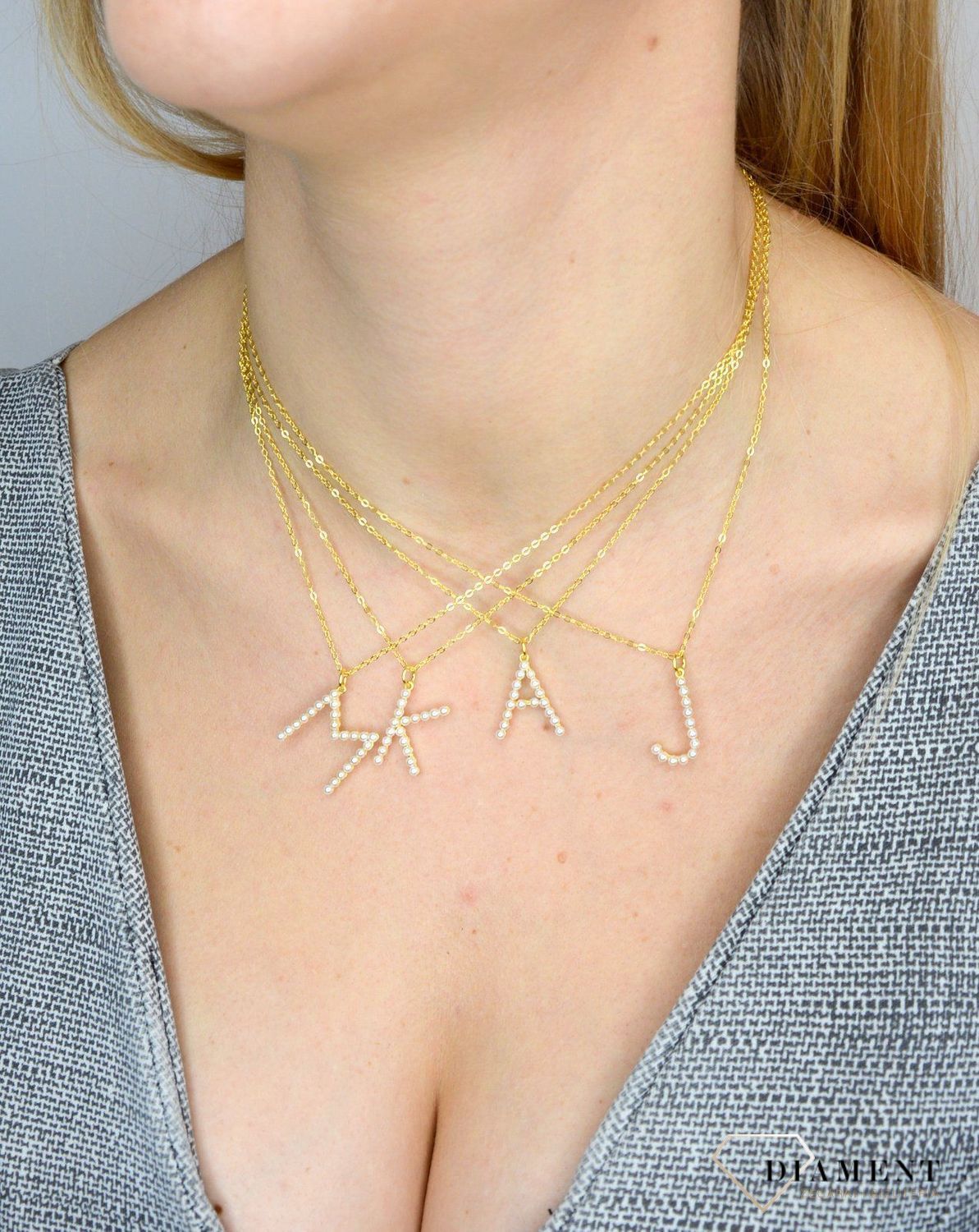 Naszyjnik srebrny 925 pozłacany literka A ozdobiona perełkami JMAS710AGN45.jpg