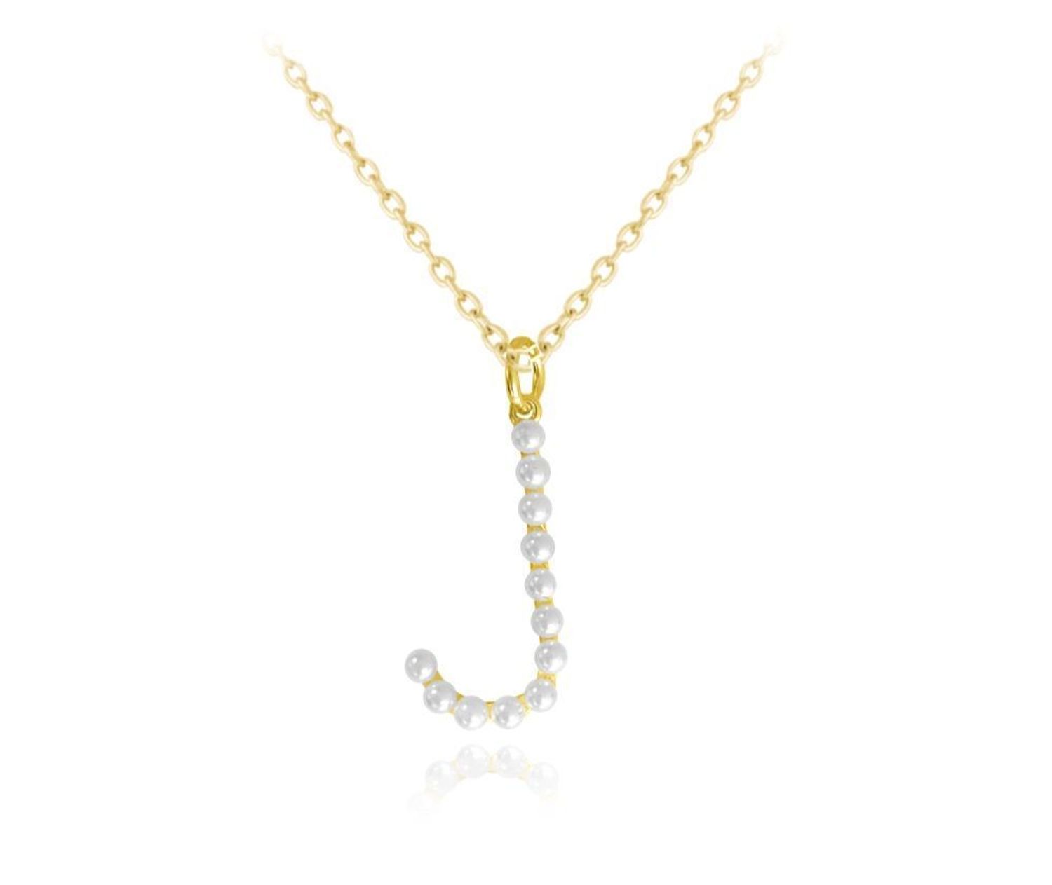 Naszyjnik srebrny 925 pozłacany literka J ozdobiona perełkami JMAS710JGN45.jpg