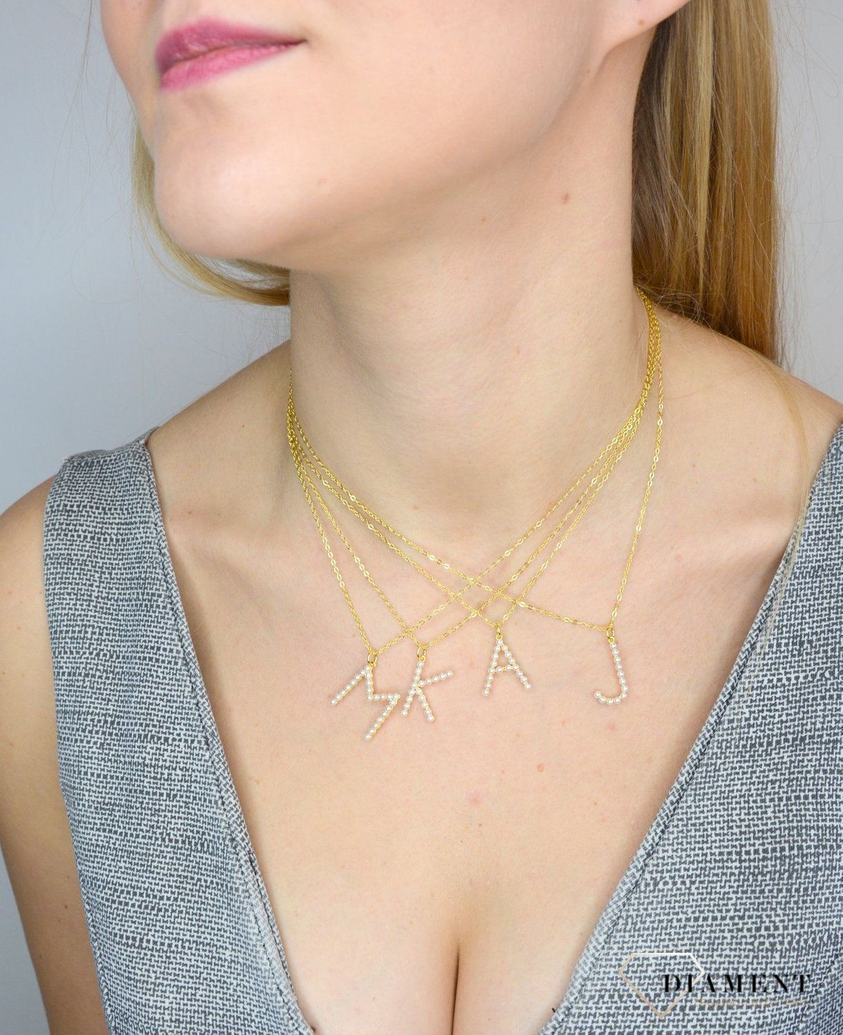 Naszyjnik srebrny 925 pozłacany literka J ozdobiona perełkami JMAS710JGN45.jpg