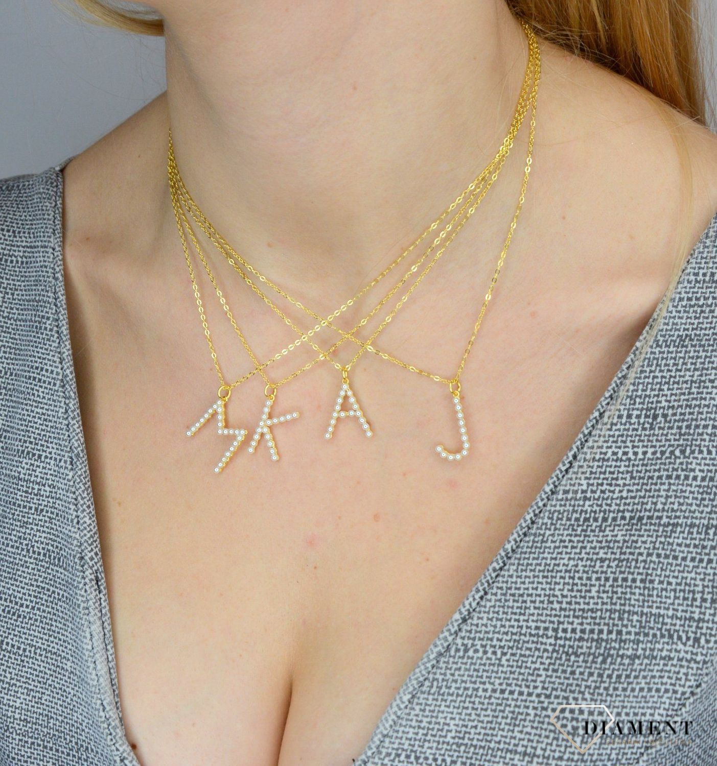 Naszyjnik srebrny 925 pozłacany literka J ozdobiona perełkami JMAS710JGN45.jpg