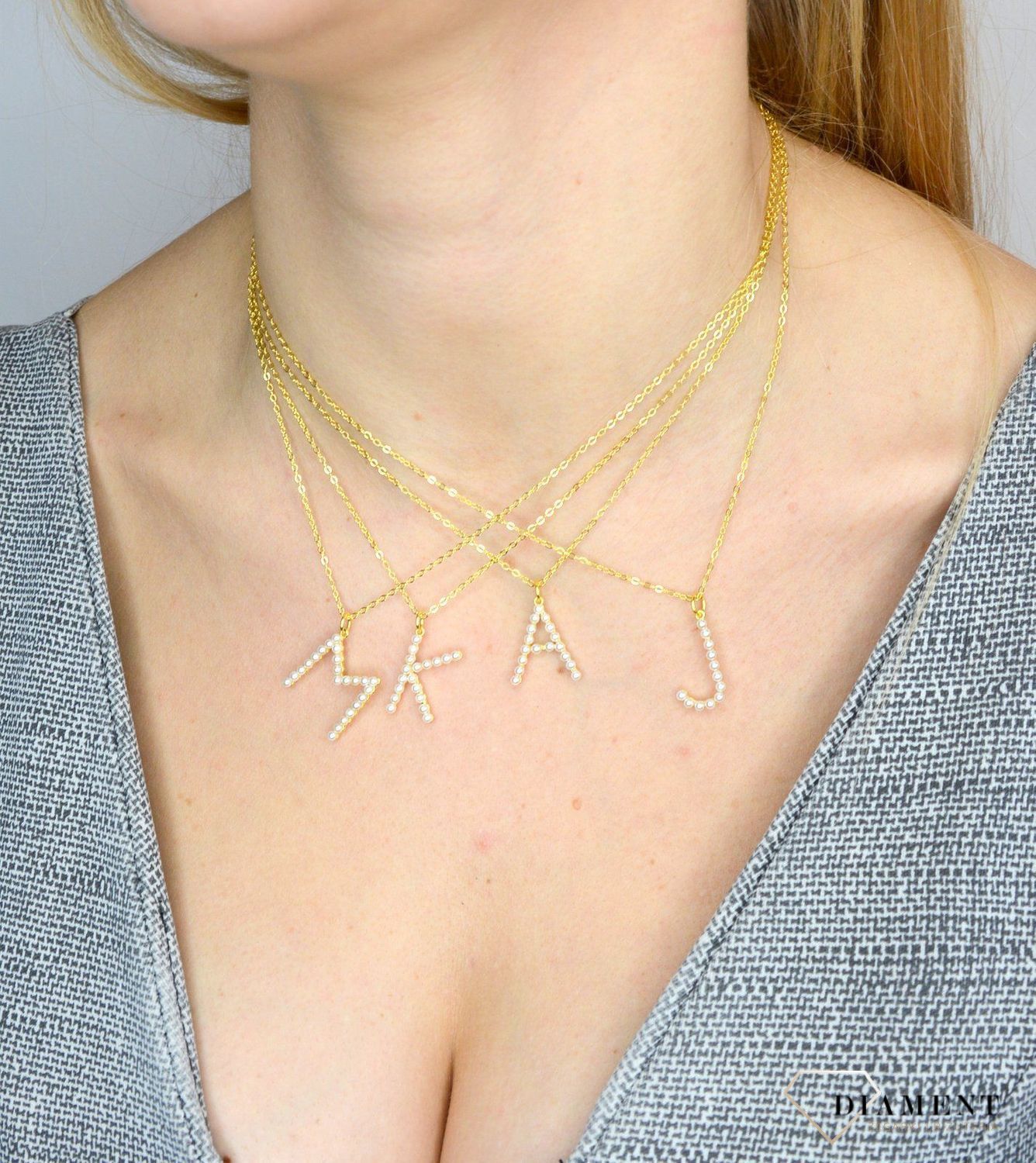 Naszyjnik srebrny 925 pozłacany literka J ozdobiona perełkami JMAS710JGN45.jpg