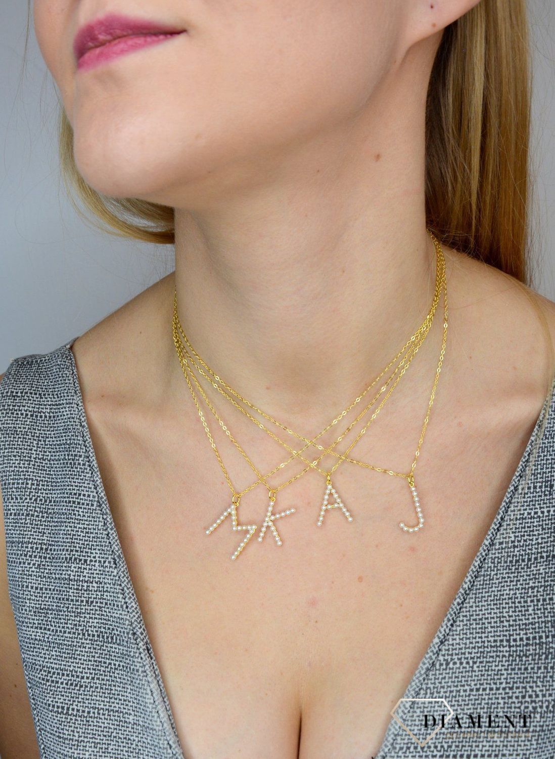 Naszyjnik srebrny 925 pozłacany literka K ozdobiona perełkami JMAS710KGN45.jpg