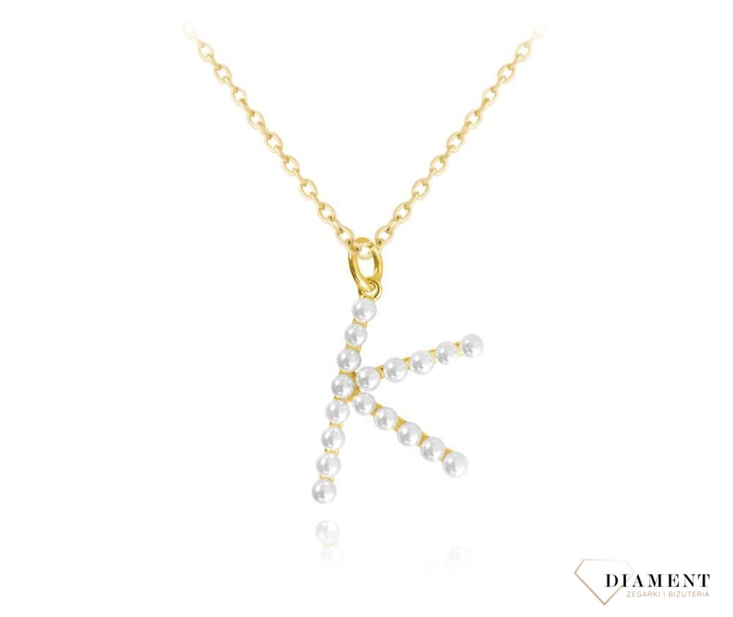 Naszyjnik srebrny 925 pozłacany literka K ozdobiona perełkami JMAS710KGN45.jpg