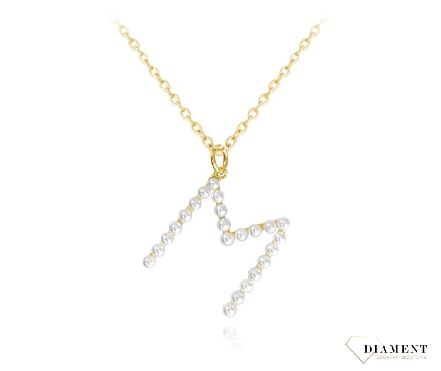 Naszyjnik srebrny 925 pozłacany literka M ozdobiona perełkami JMAS710MGN45.jpg