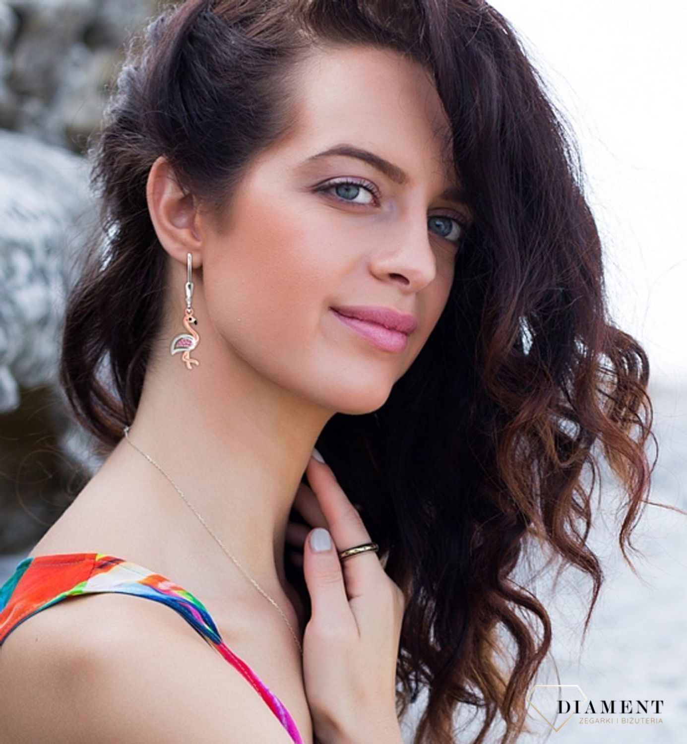 Kolczyki srebrne wiszące flamingi JMAS8010BE00.jpg