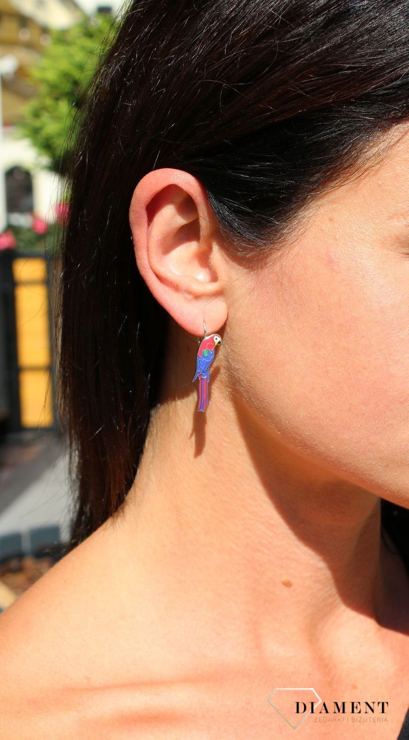 Srebrne kolczyki wiszące na lato Kolorowe Papugi JMAS8032SE00.png