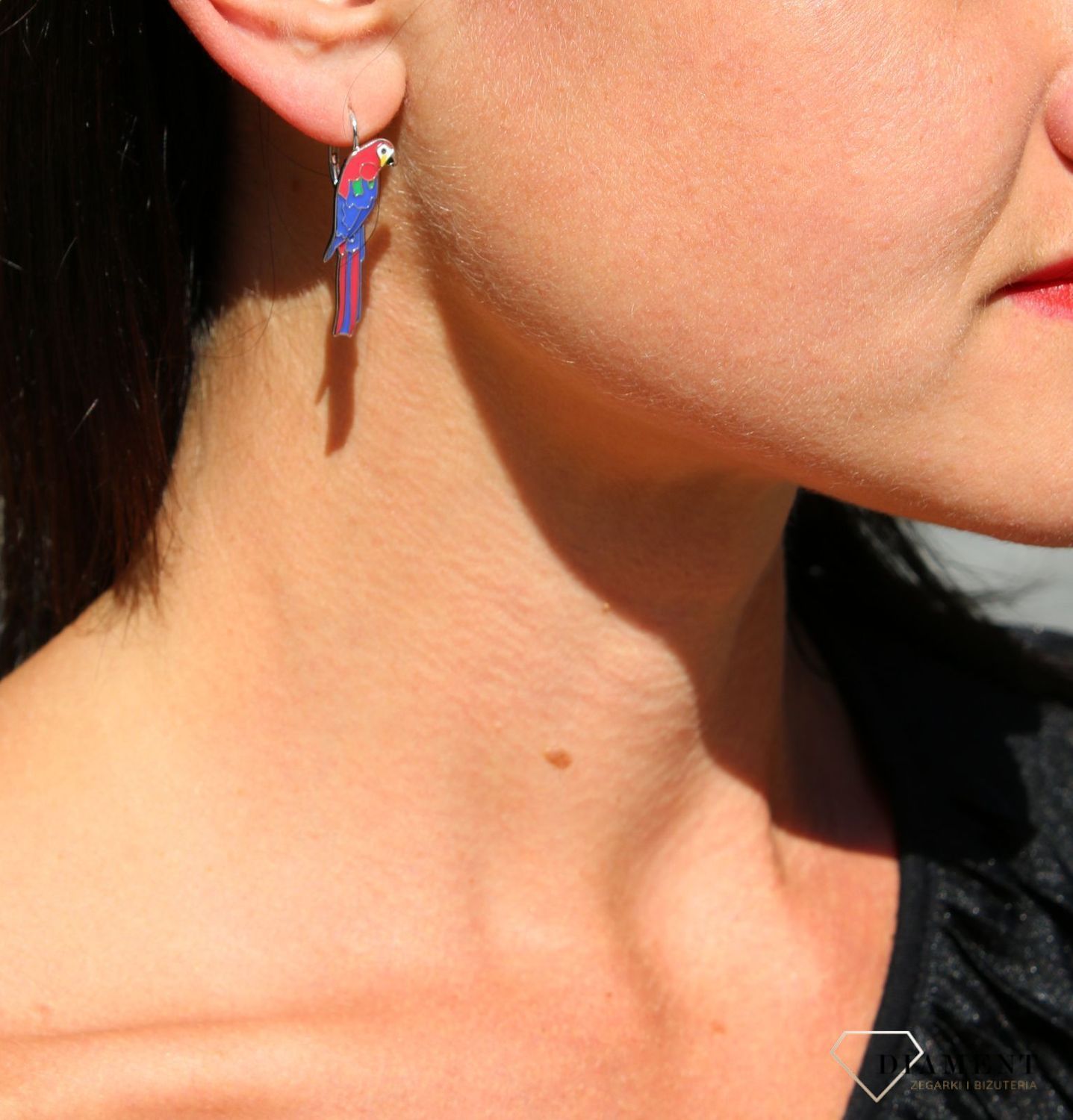 Srebrne kolczyki wiszące na lato Kolorowe Papugi JMAS8032SE00.png
