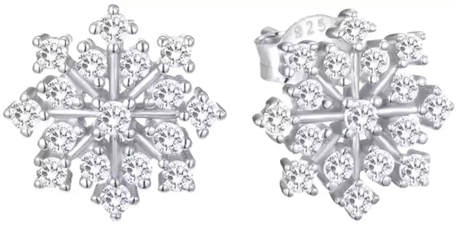 Srebrne kolczyki damskie 925 śnieżynki z białą cyrkonią na sztyft JMAS8055SE00 Srebrne kolczyki zostały wykonane z najwyższej jakości srebra próby 925. Idealny prezent dla każdej kobiety. 2.webp