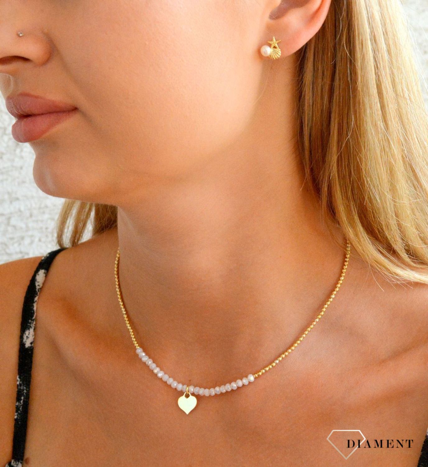 Srebrne kolczyki damskie 925 pozłacane wkrętki z perełką muszelka gwiazdka JMAS8057GE00.jpg