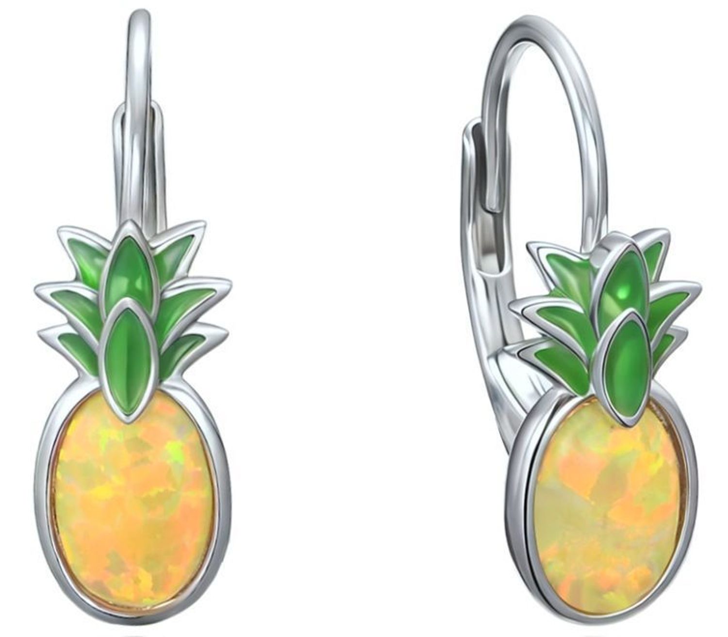 Kolczyki srebrne MINET w kształcie ananasa z żółtym opalem syntetycznym. Rodowane srebro 925, lekkie i wygodne, idealne na lato i codzienne stylizacje.2.jpg