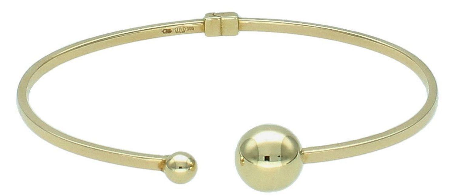 Złota damska bransoletka sztywna Dwie kulki 585. Klasyczna, sztywna bransoletka, wykonana z wysokiej próby złota 585. Dwie kuleczki z przodu bransoletki to 1.jpg